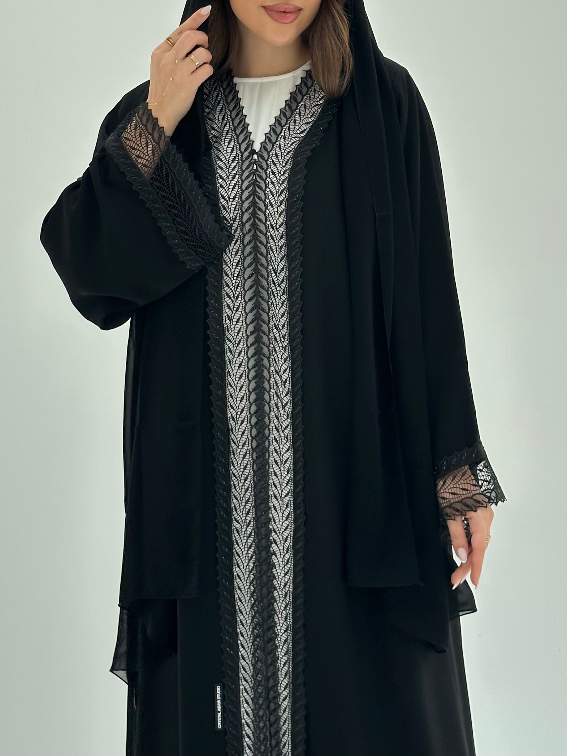 C 1860 Black Crystal Lace Abaya