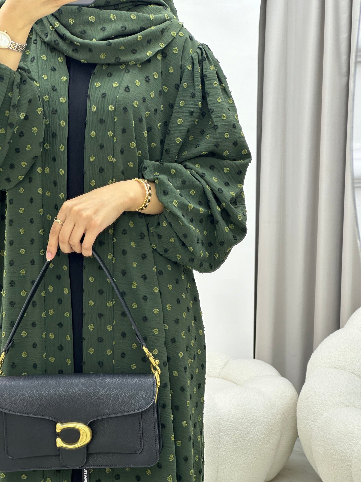 C 0202-03 Green Dots Abaya