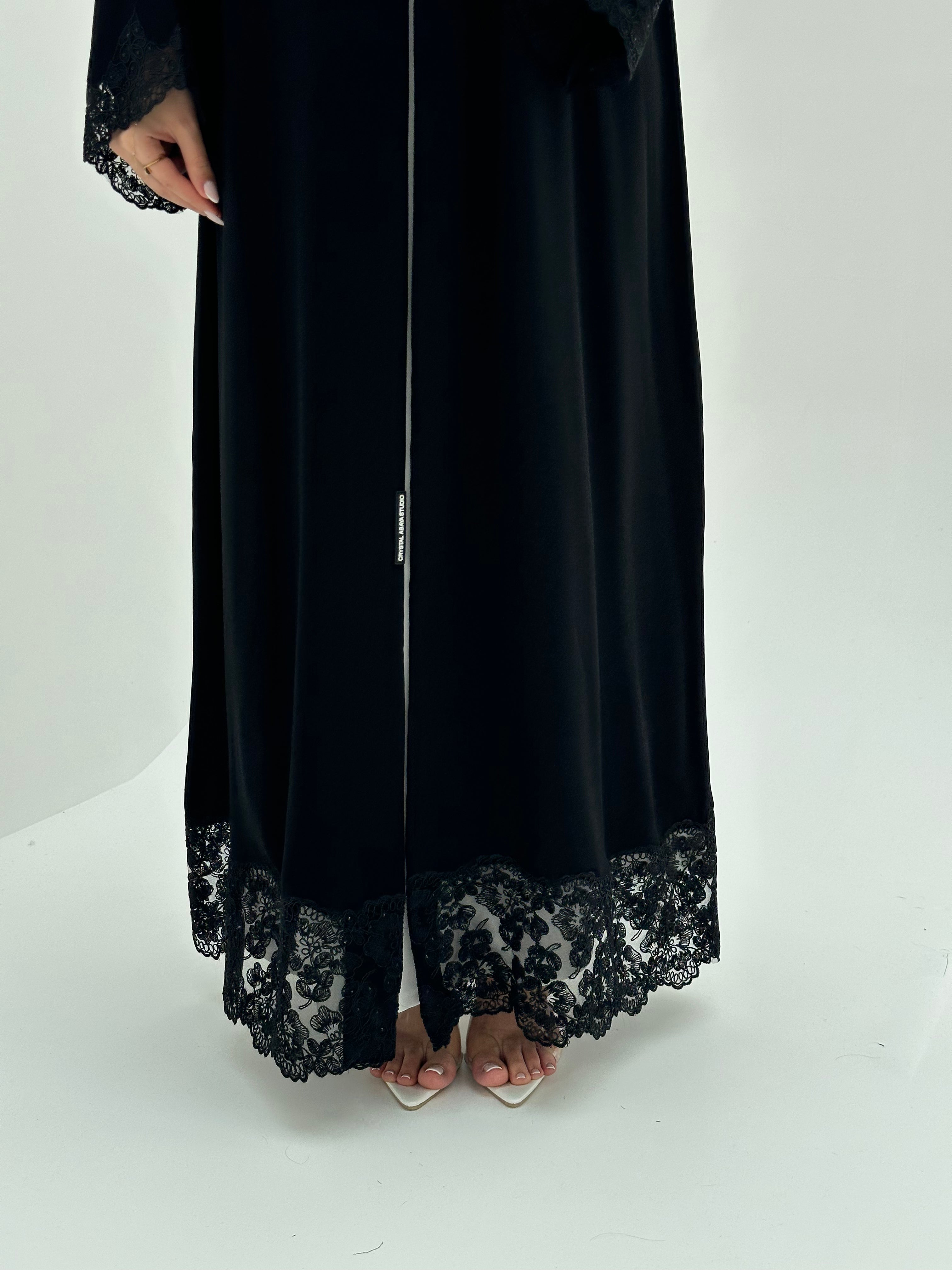 C 1861 Black Crystal Lace Abaya