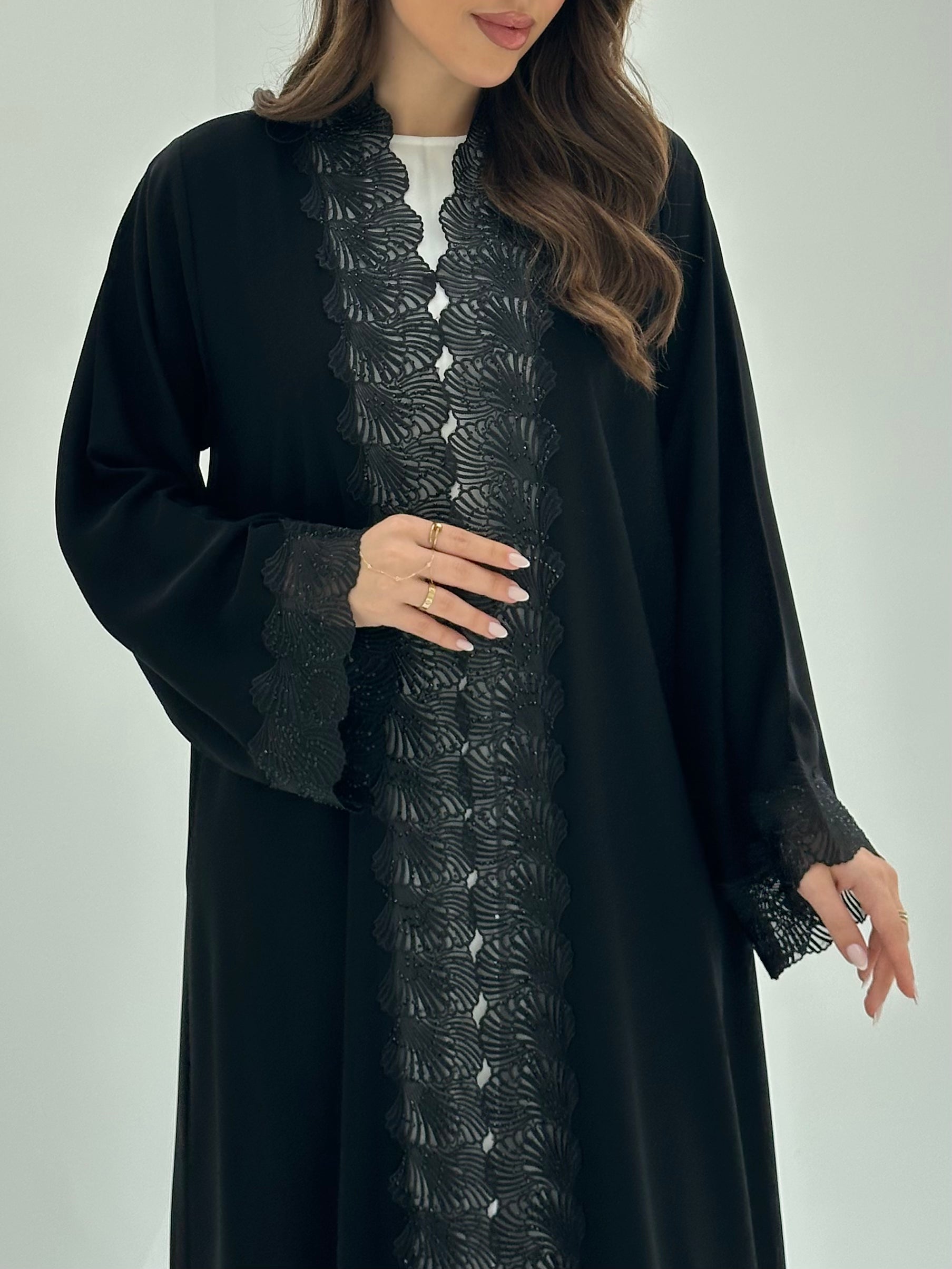 C 1862 Black Crystal Lace Abaya