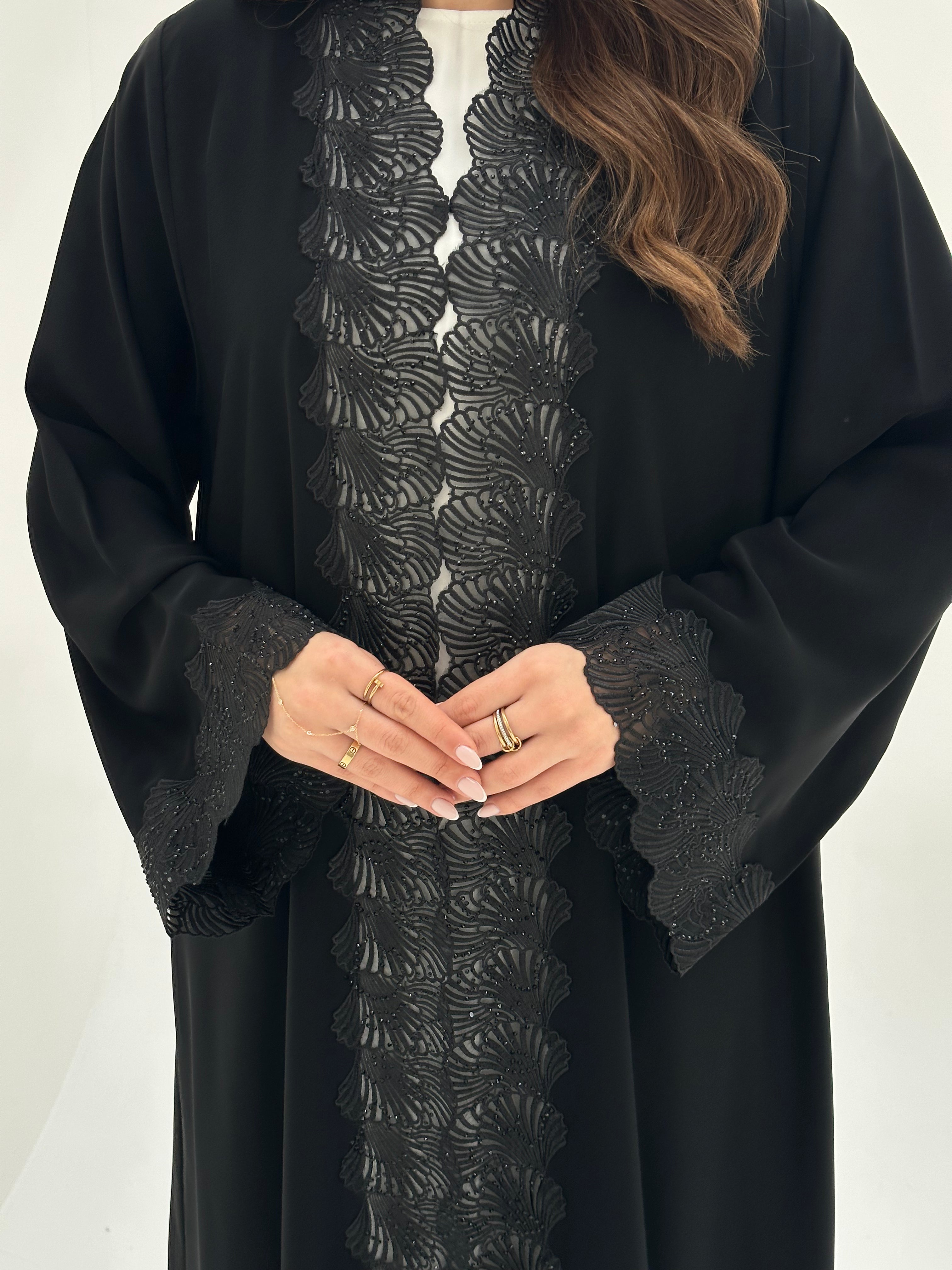 C 1862 Black Crystal Lace Abaya