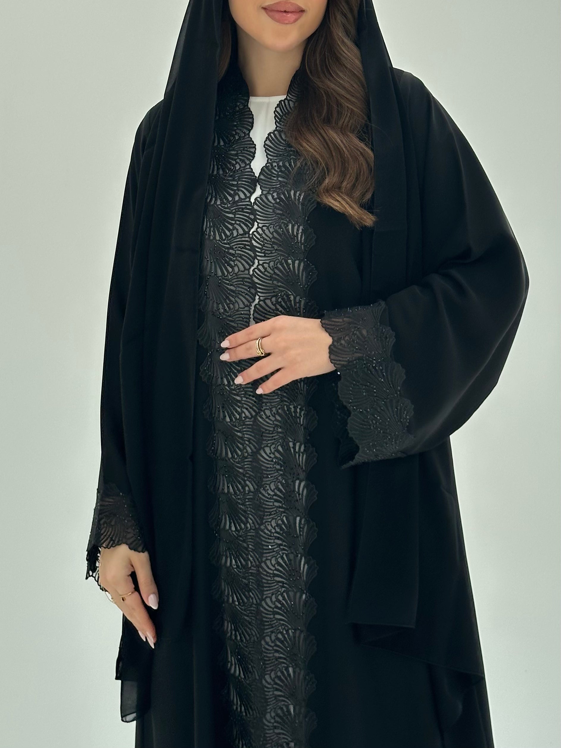 C 1862 Black Crystal Lace Abaya