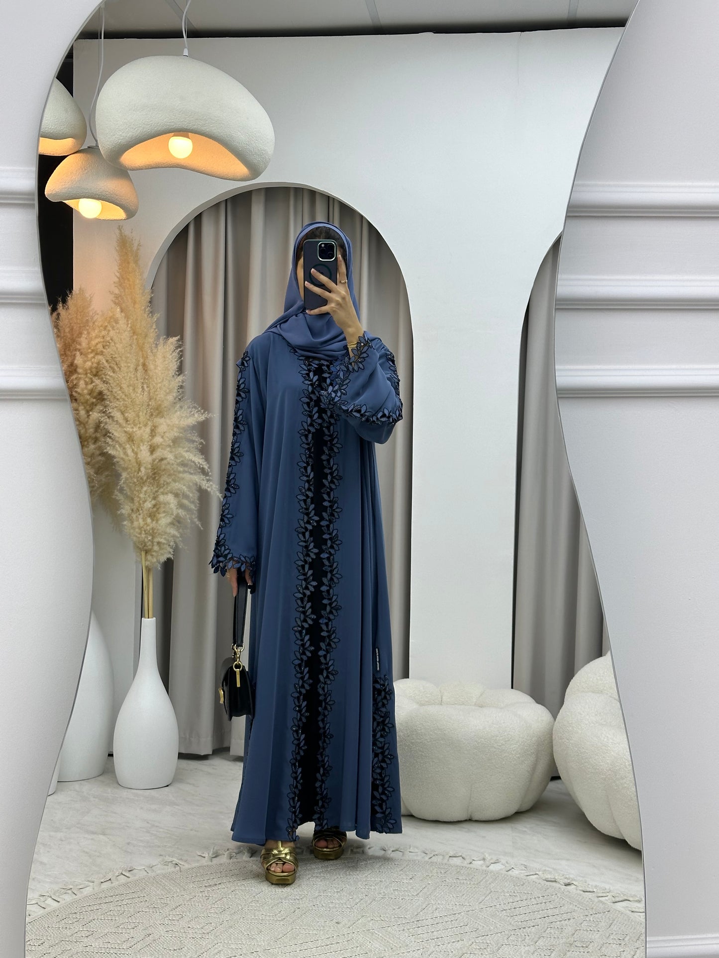 C 0199 Blue Floral Lace Abaya