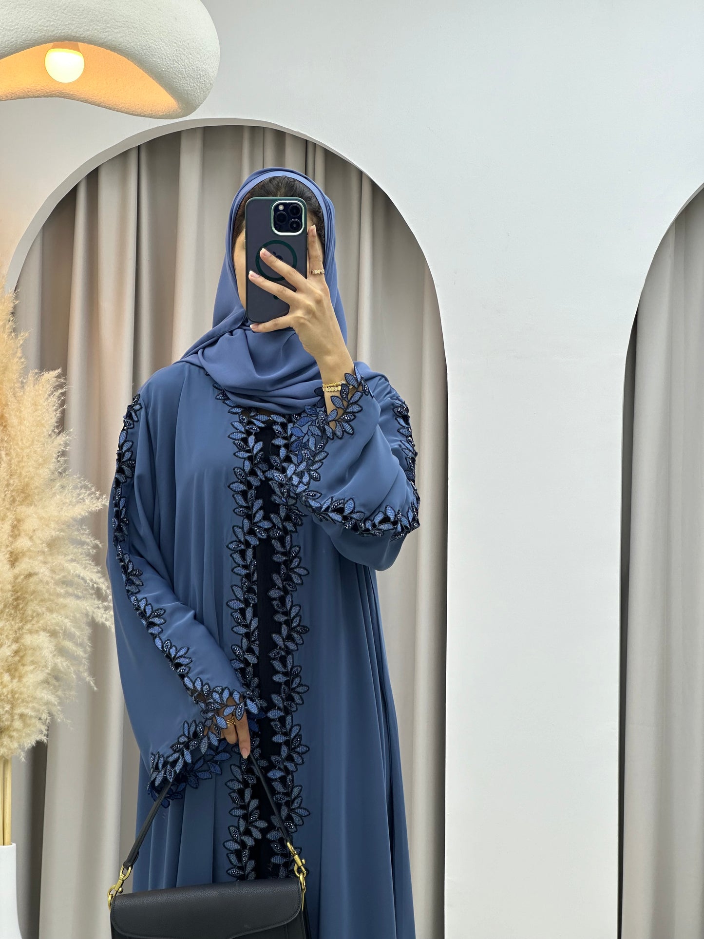 C 0199 Blue Floral Lace Abaya