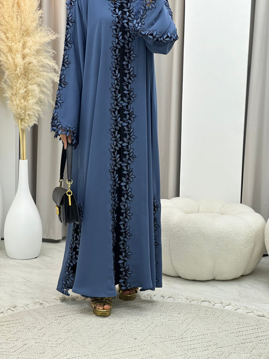 C 0199 Blue Floral Lace Abaya