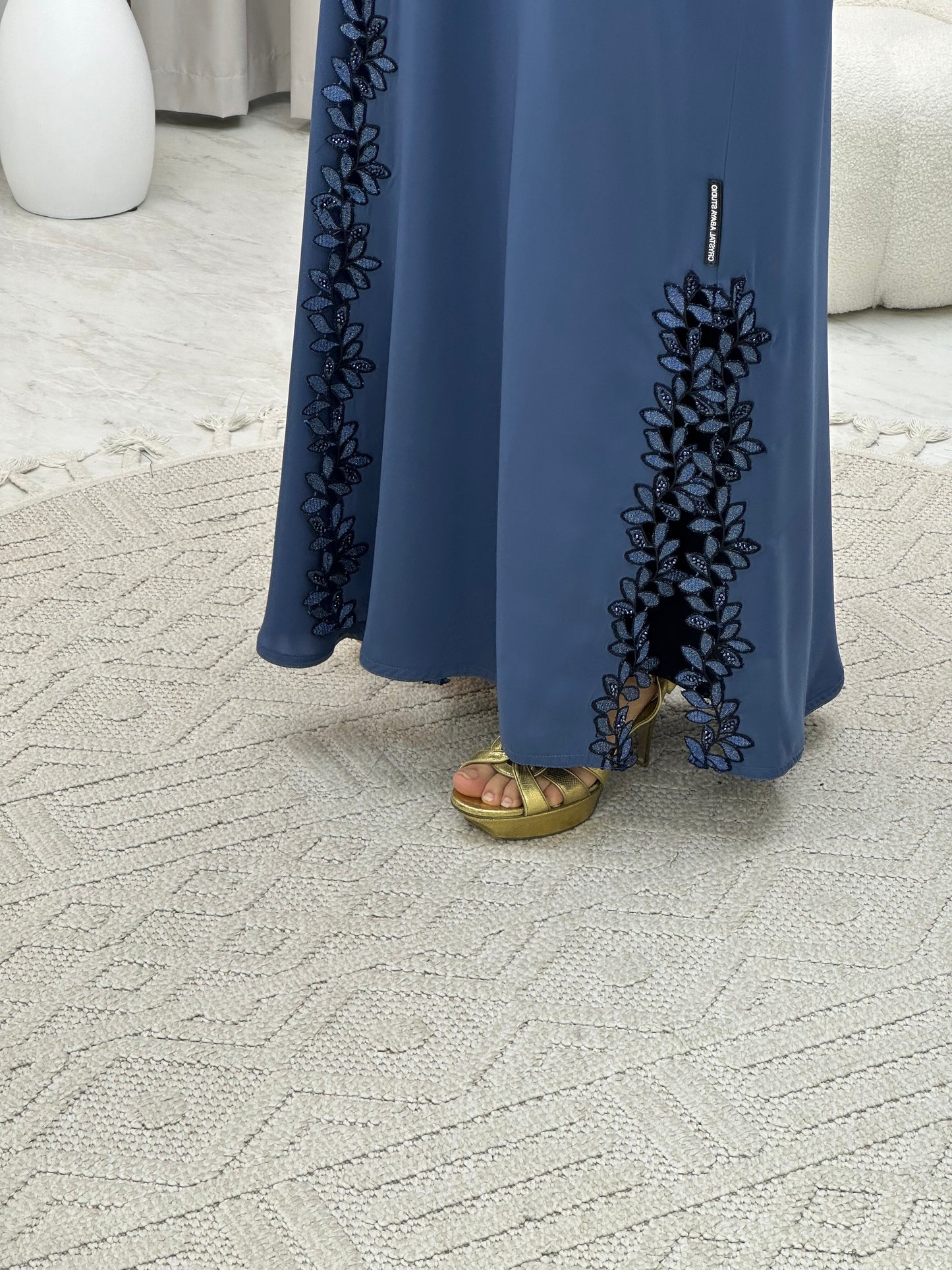 C 0199 Blue Floral Lace Abaya