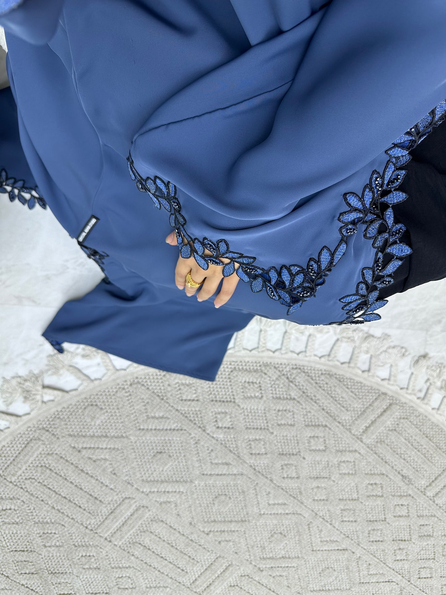 C 0199 Blue Floral Lace Abaya