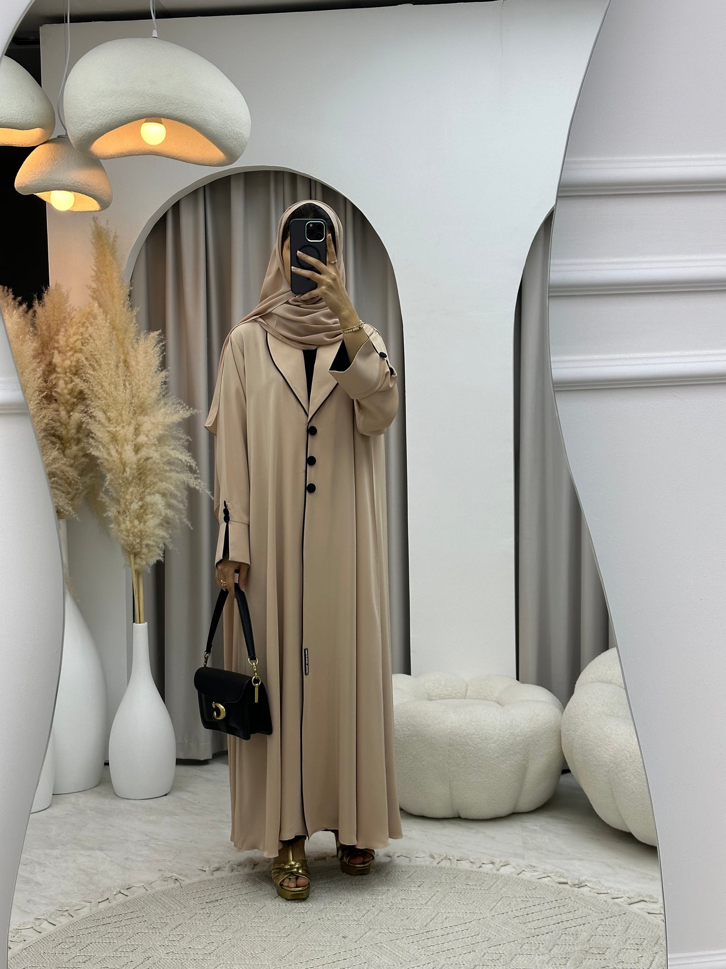 C 0198 Beige Pleated Work Abaya