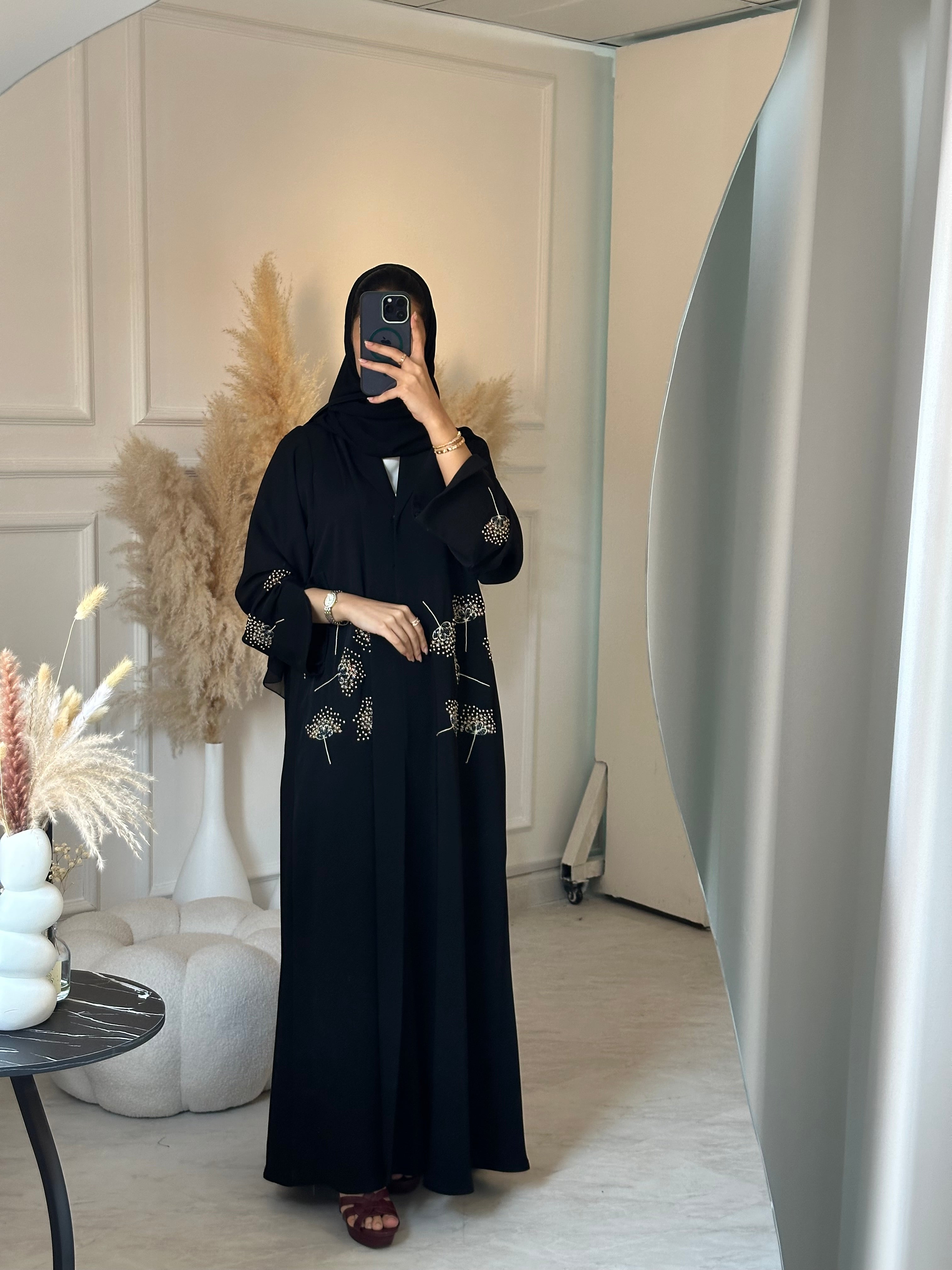 C 0889 Black Beaded Abaya