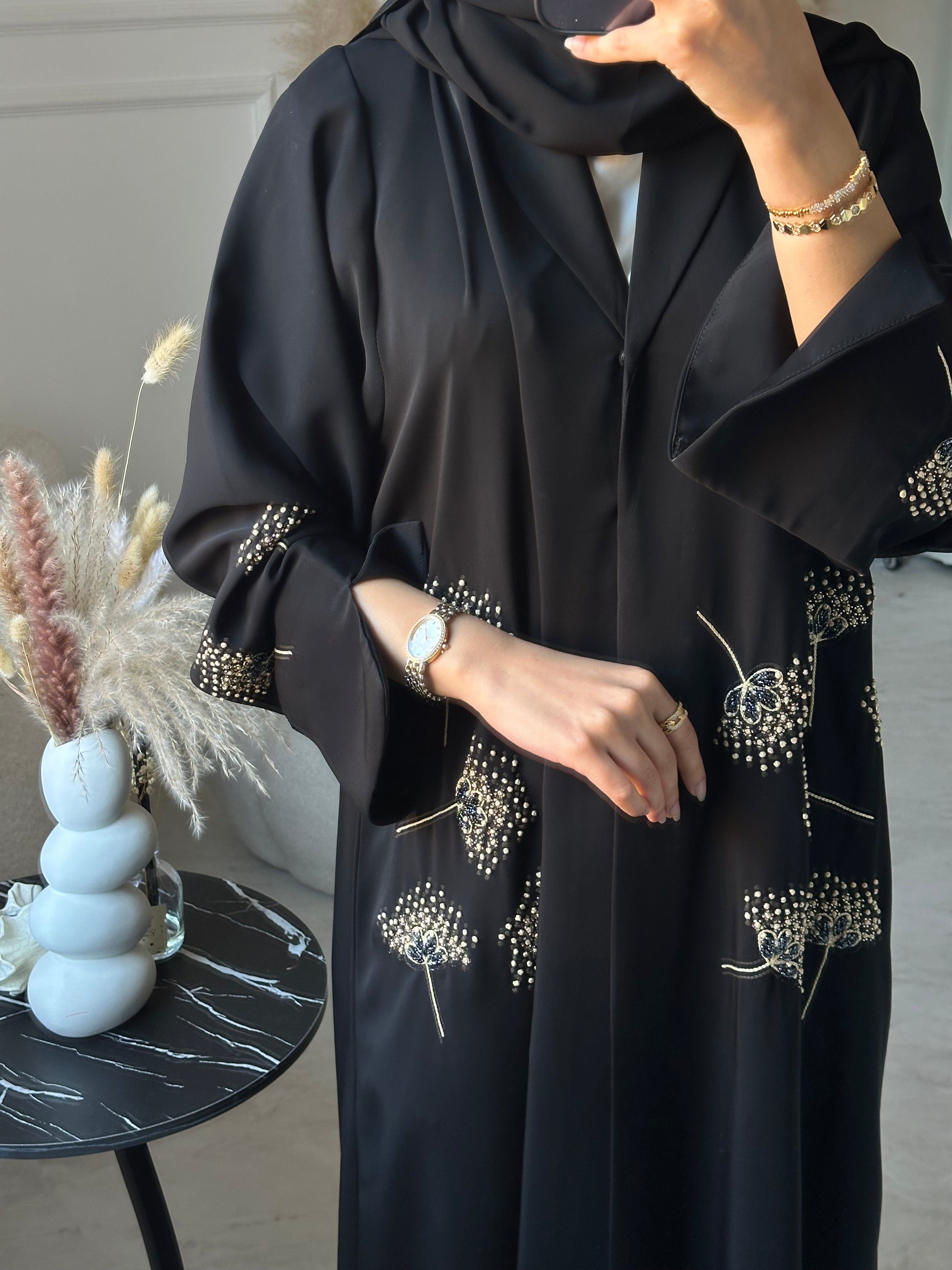 C 0889 Black Beaded Abaya