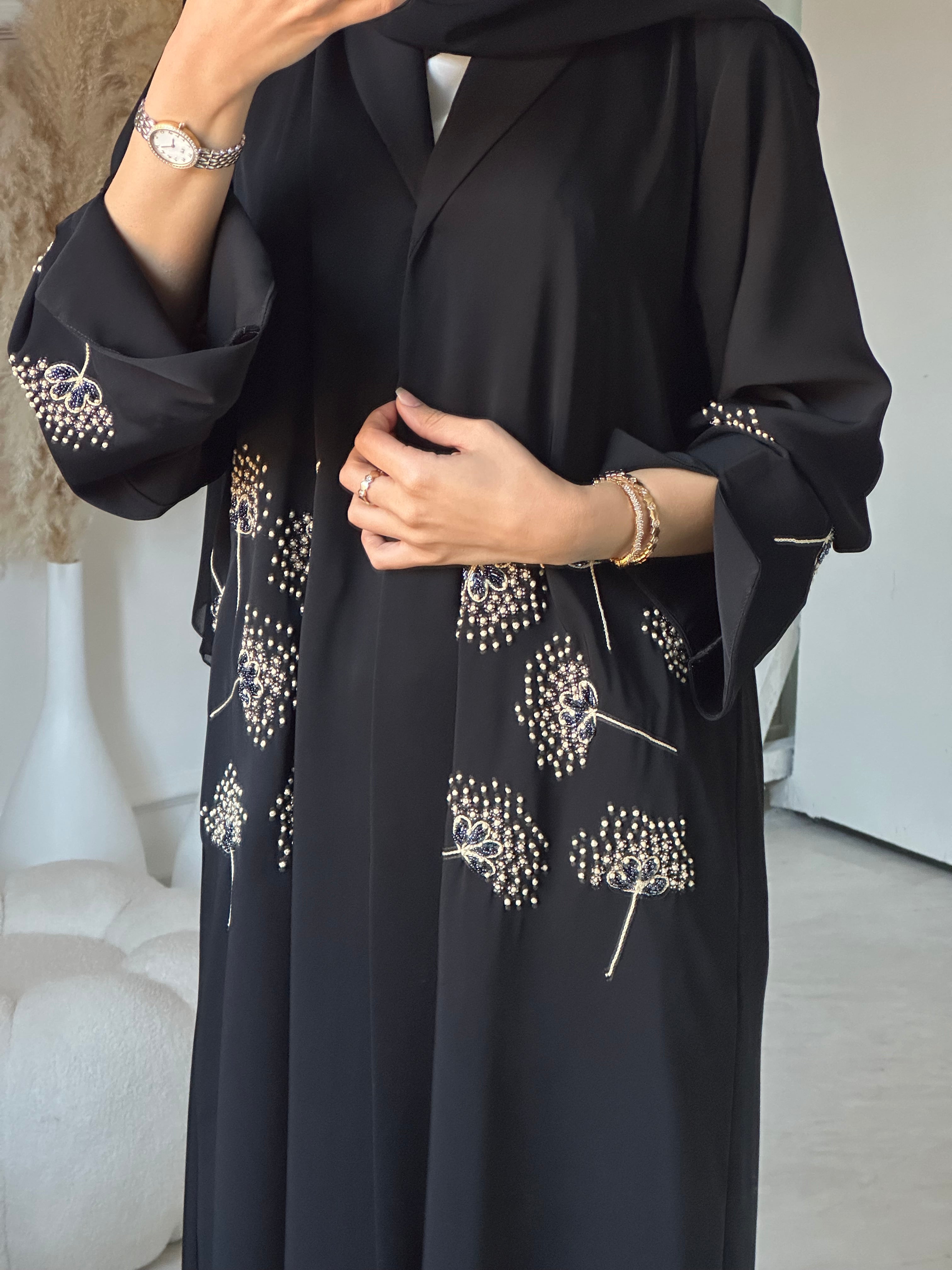 C 0889 Black Beaded Abaya
