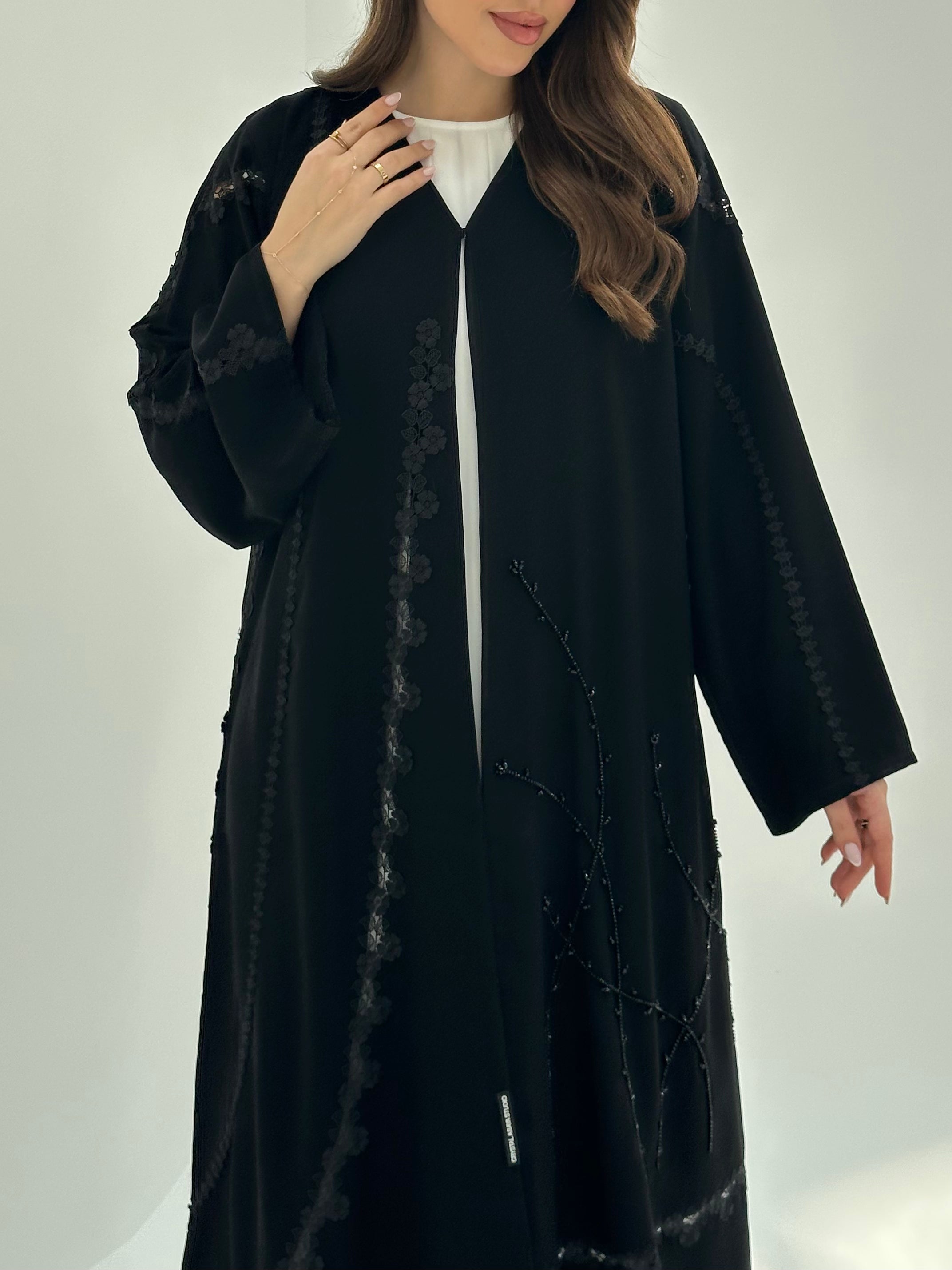 C 1866 Black Beaded Lace Abaya