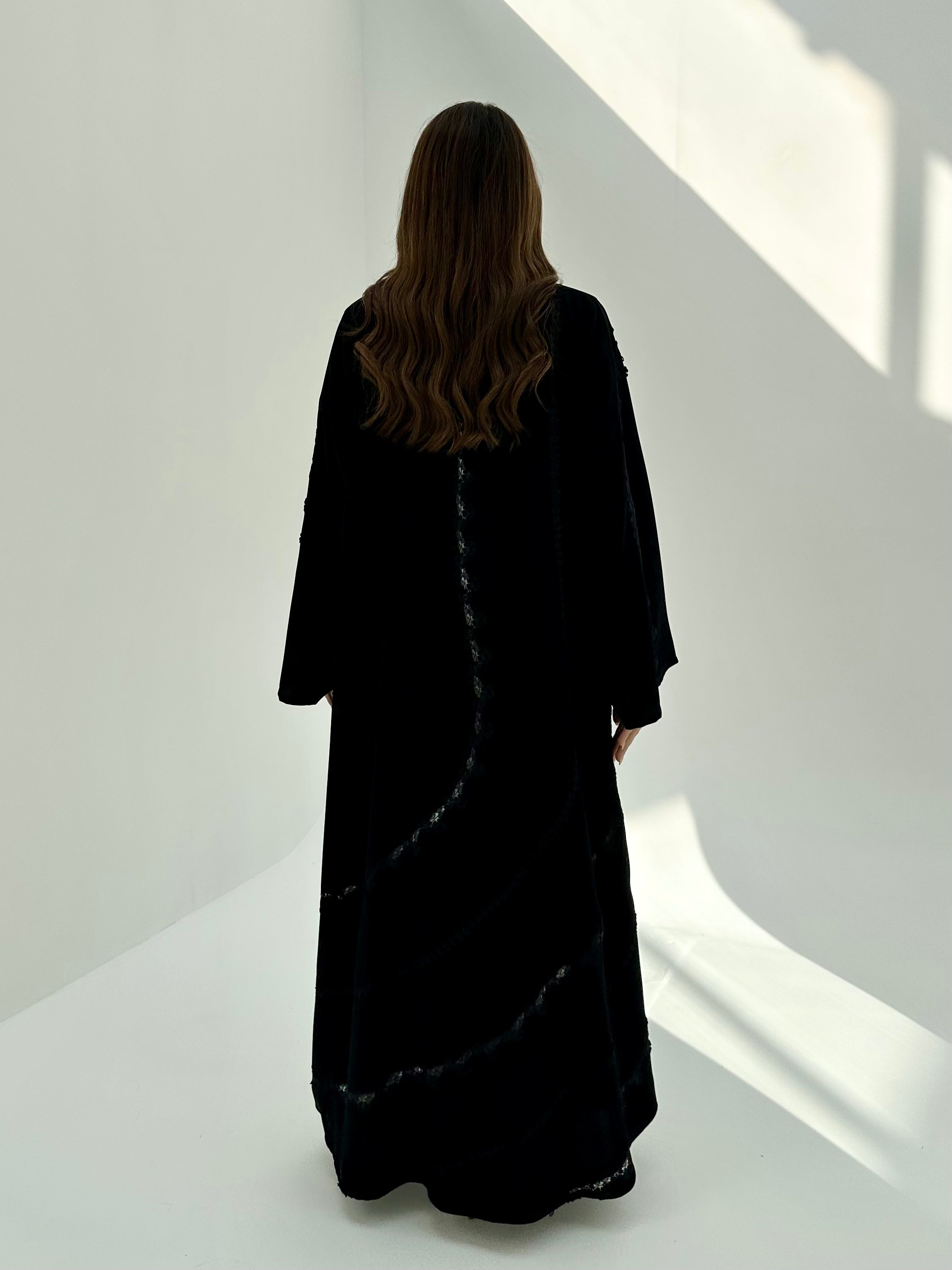 C 1866 Black Beaded Lace Abaya