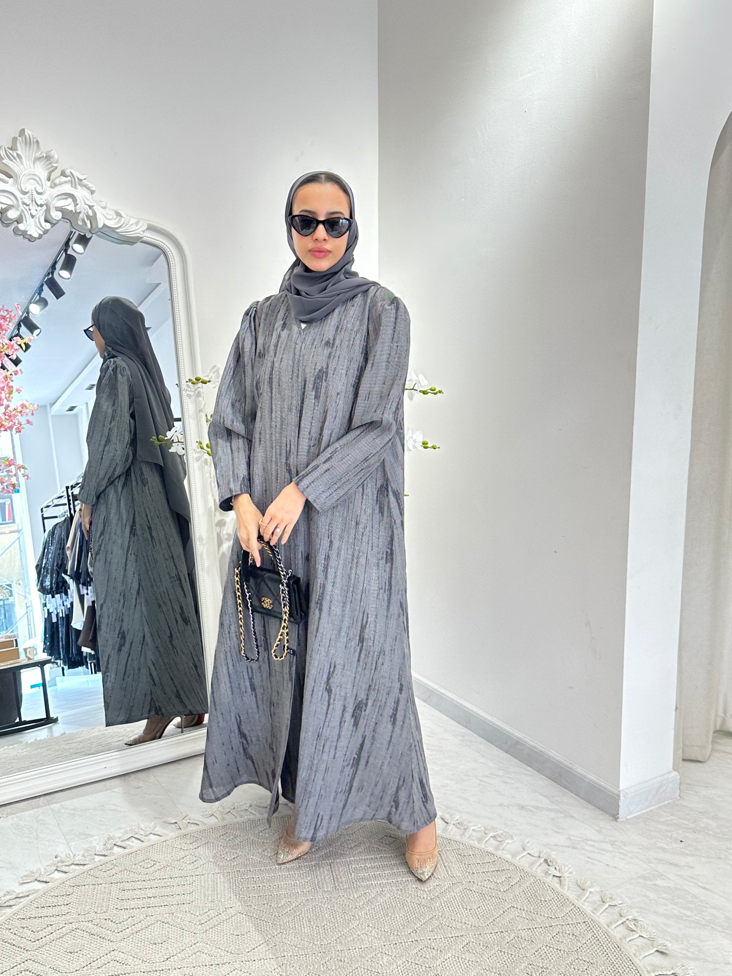 C 0369-02 Grey Printed Abaya