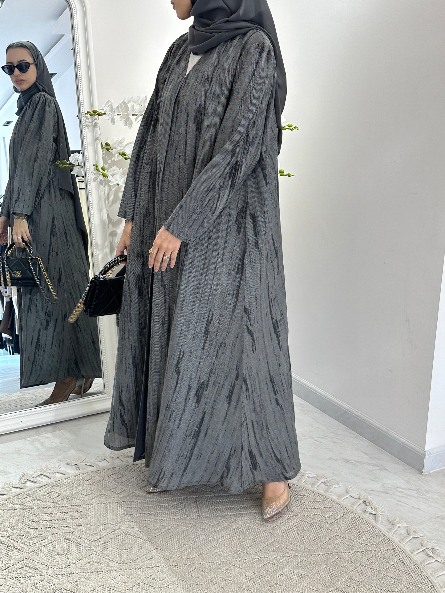 C 0369-02 Grey Printed Abaya