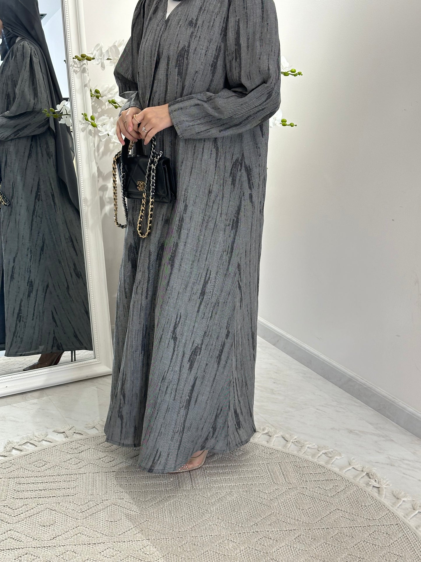 C 0369-02 Grey Printed Abaya