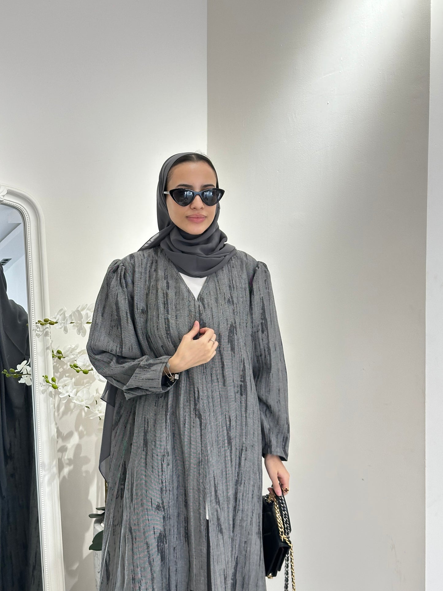 C 0369-02 Grey Printed Abaya