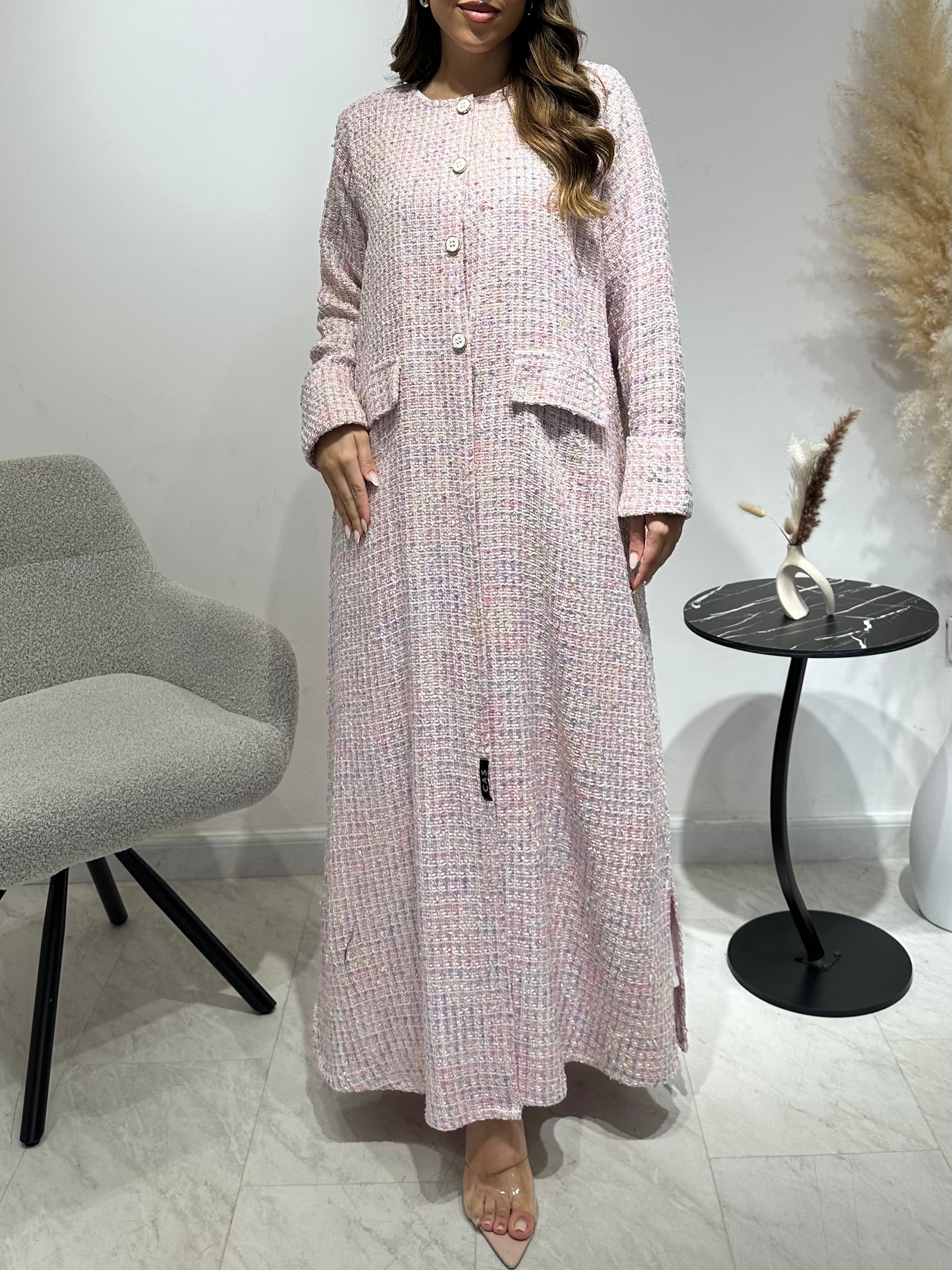 C 1587 Baby Pink Tweed Abaya