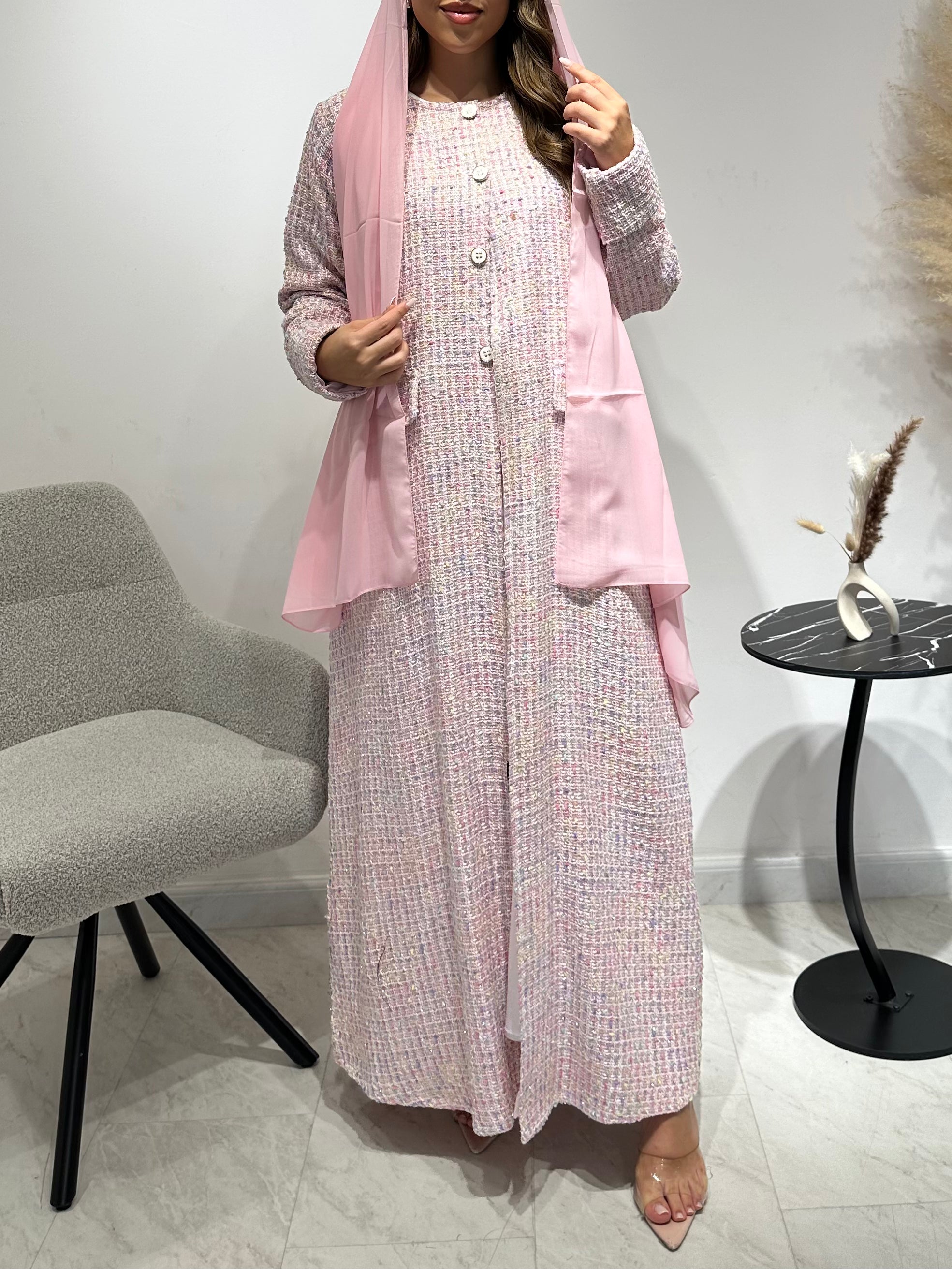 C 1587 Baby Pink Tweed Abaya