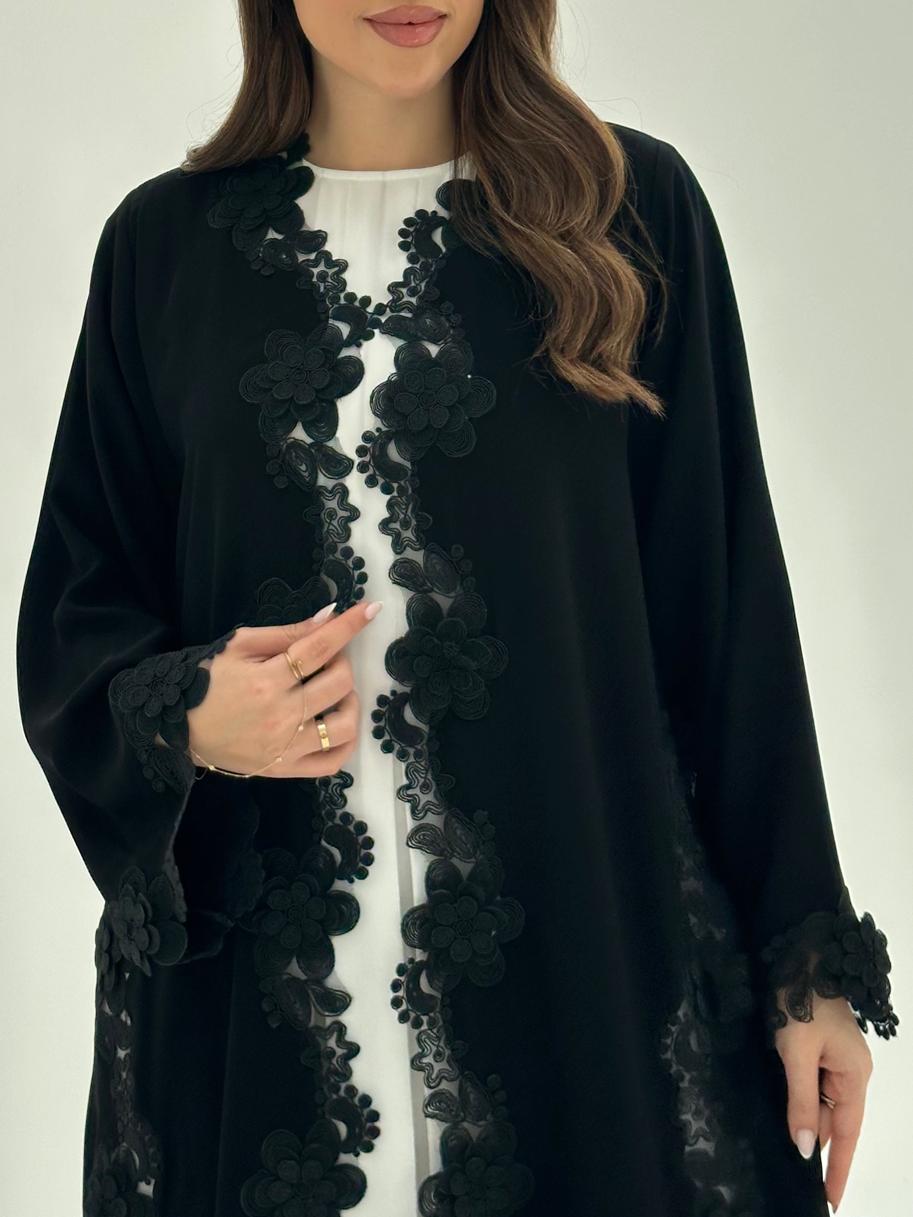 C 1867 Black Floral Lace Abaya