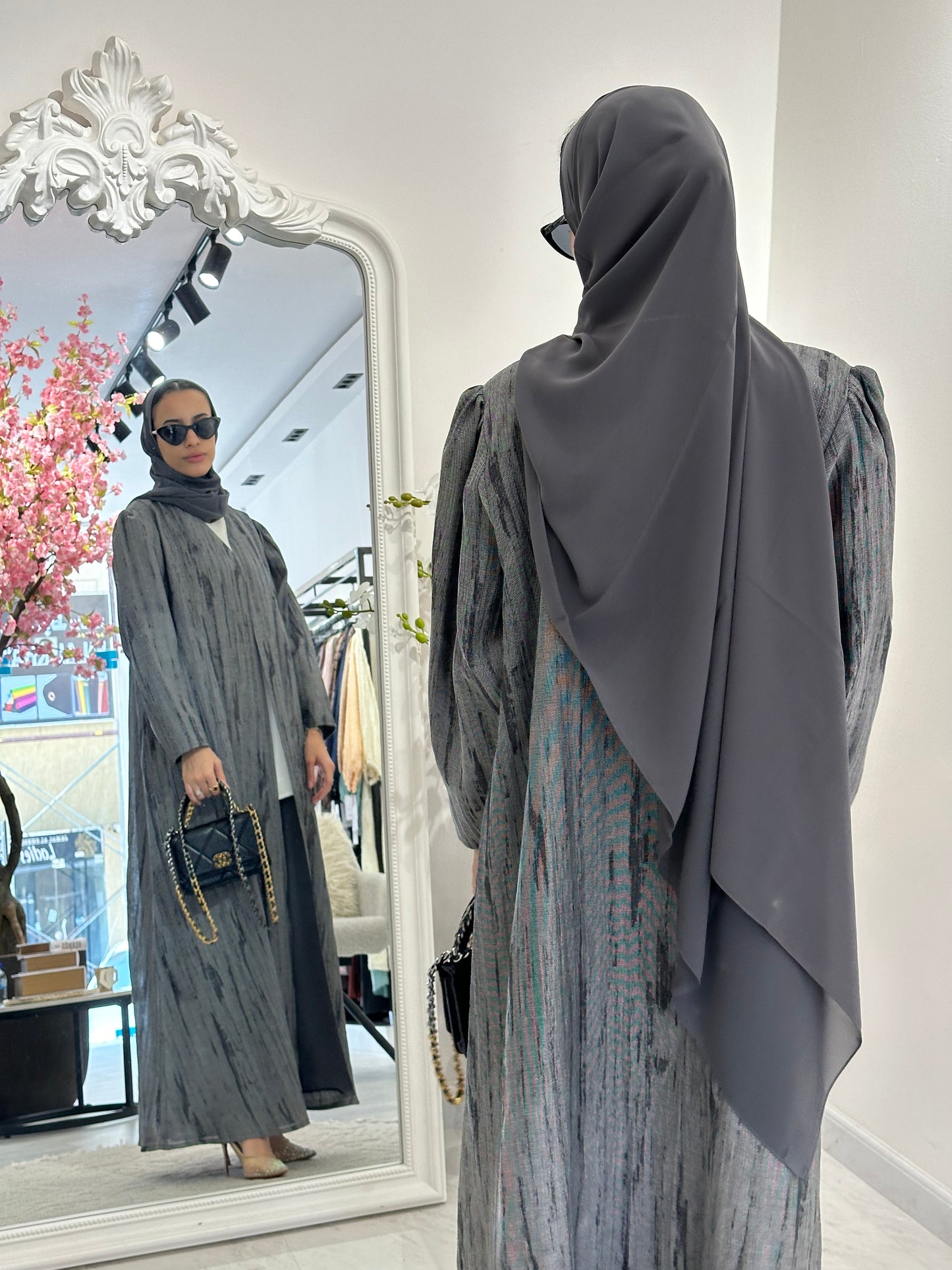 C 0369-02 Grey Printed Abaya