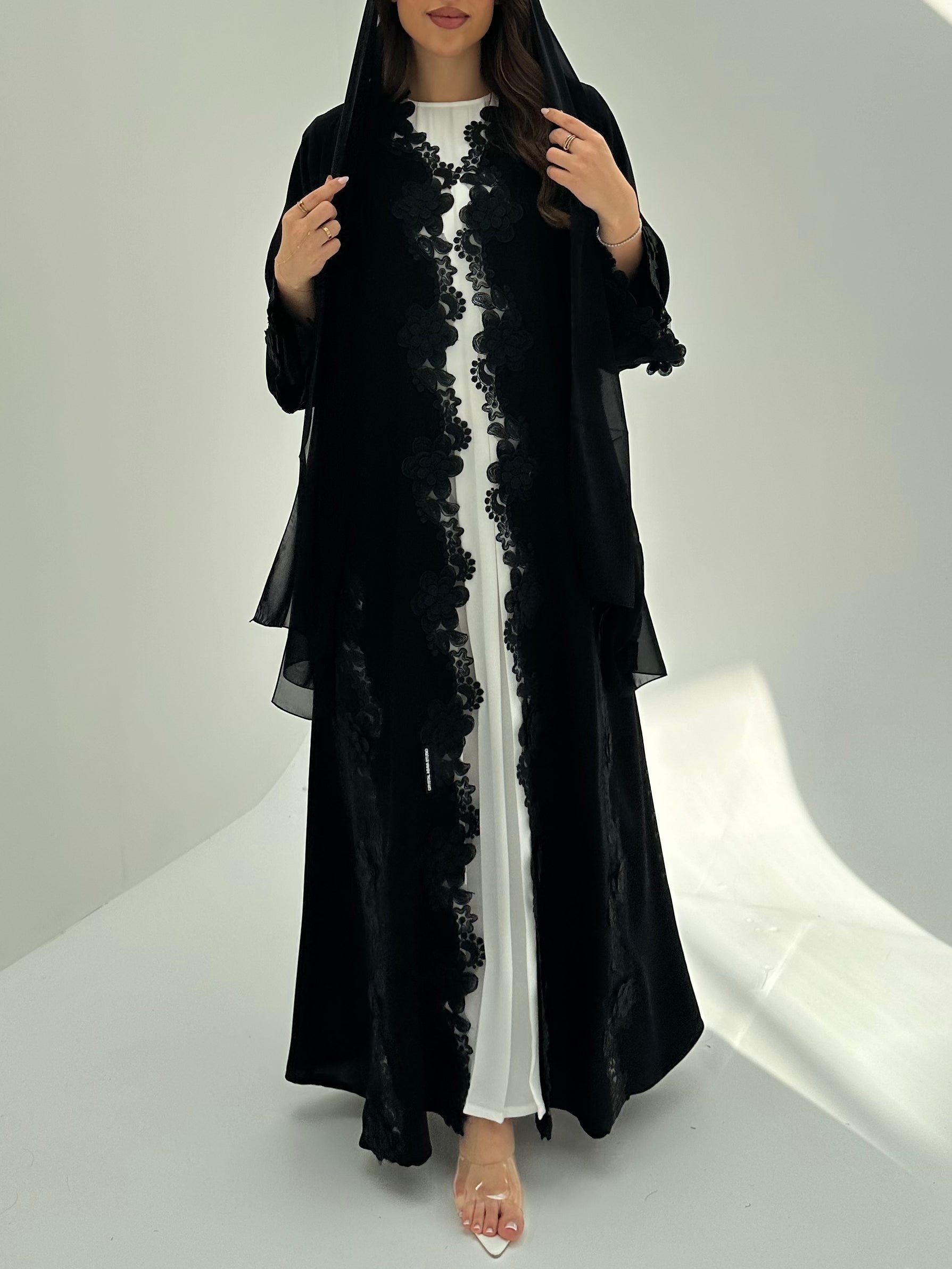 C 1867 Black Floral Lace Abaya