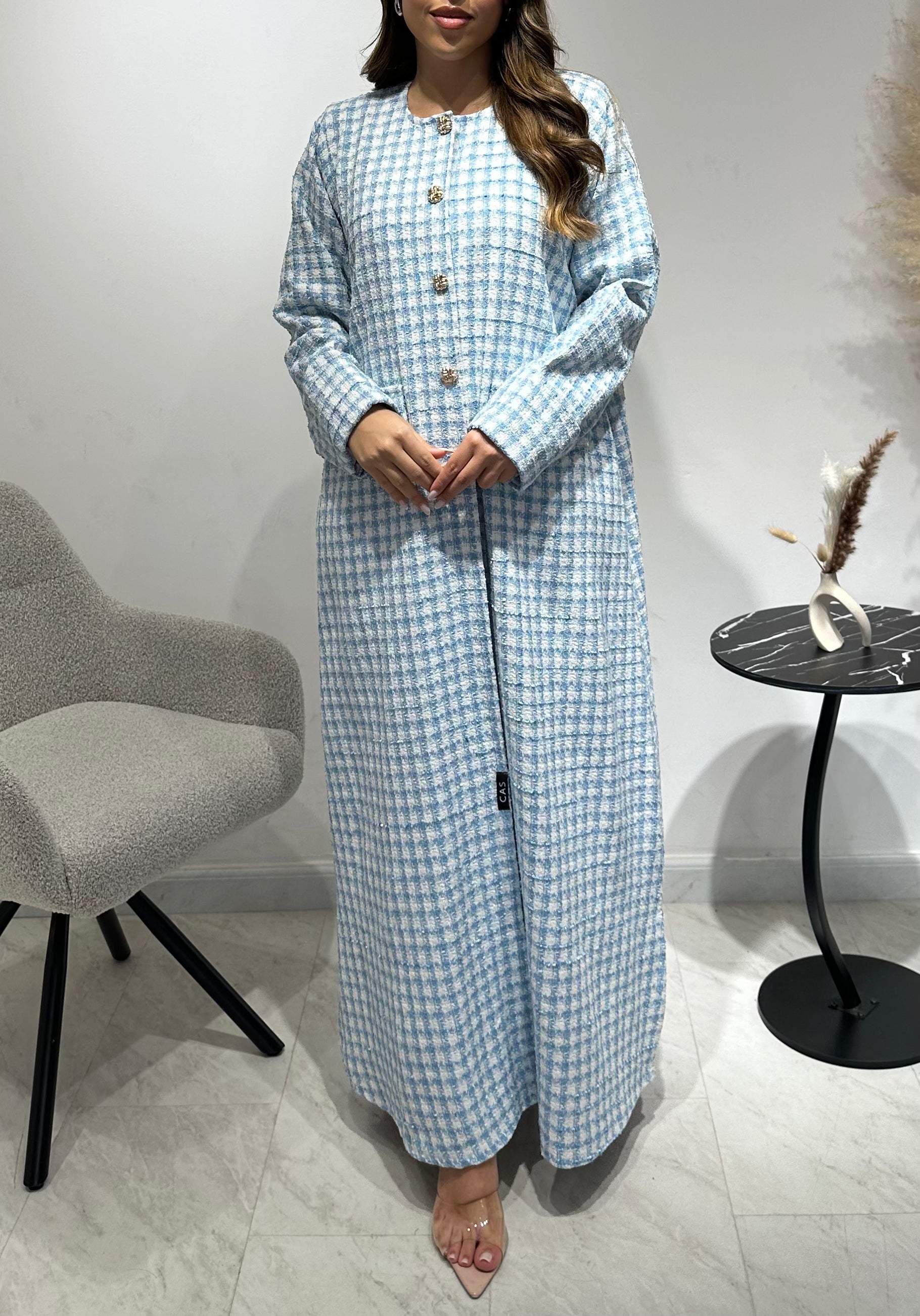 C 1588 Baby Blue Tweed Abaya