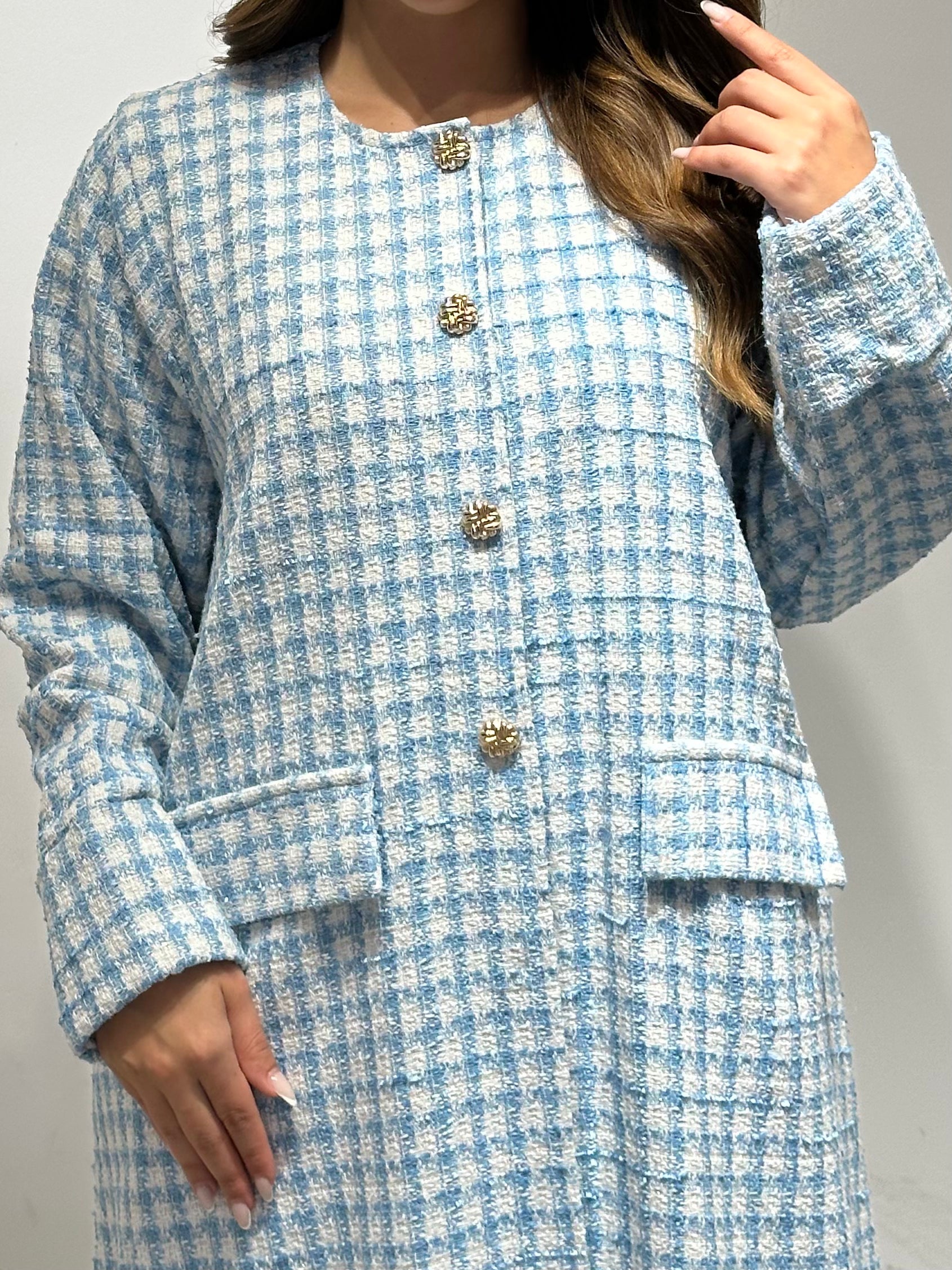C 1588 Baby Blue Tweed Abaya