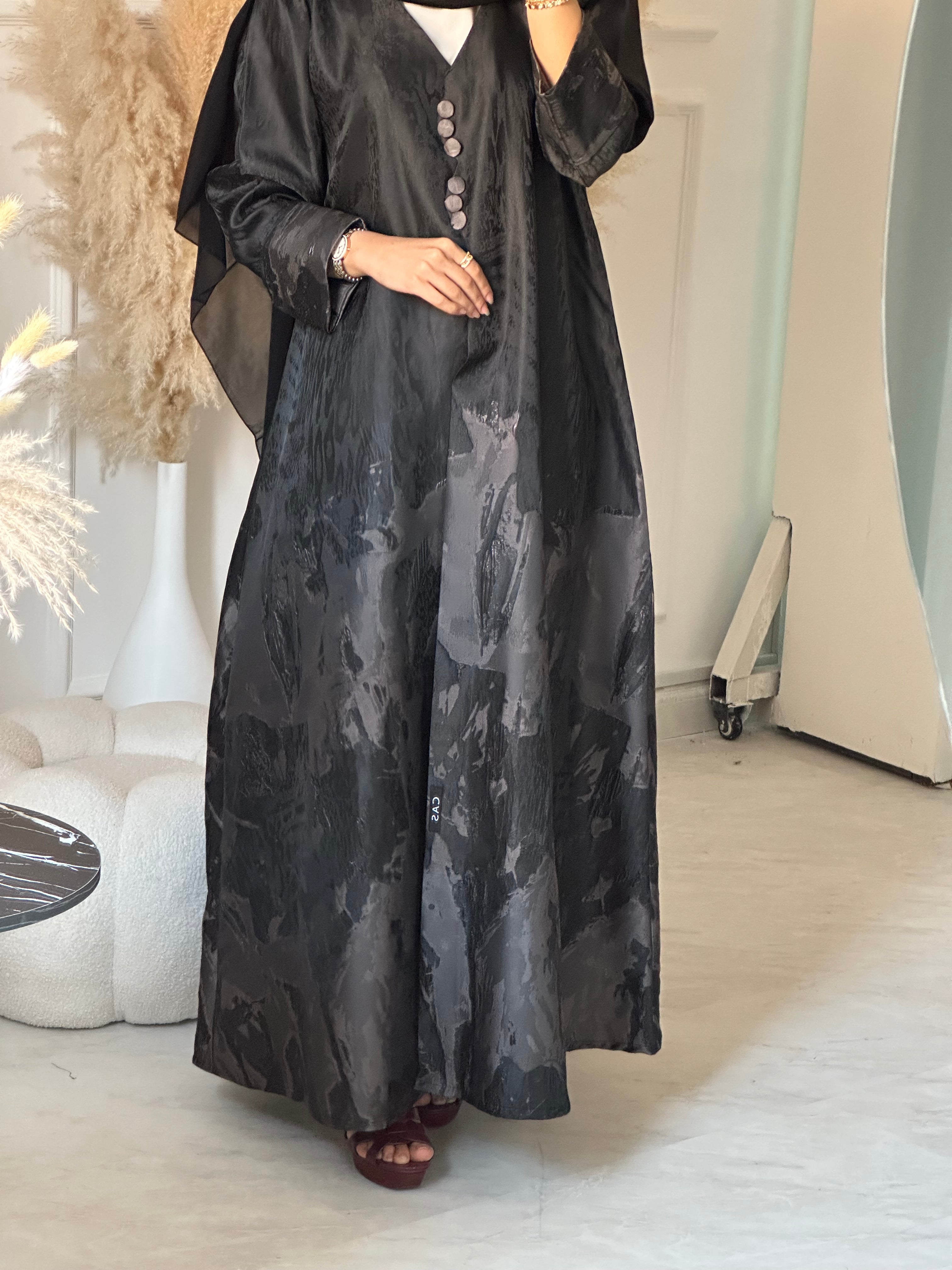 C RTW 0894 Grey Jacquard Abaya