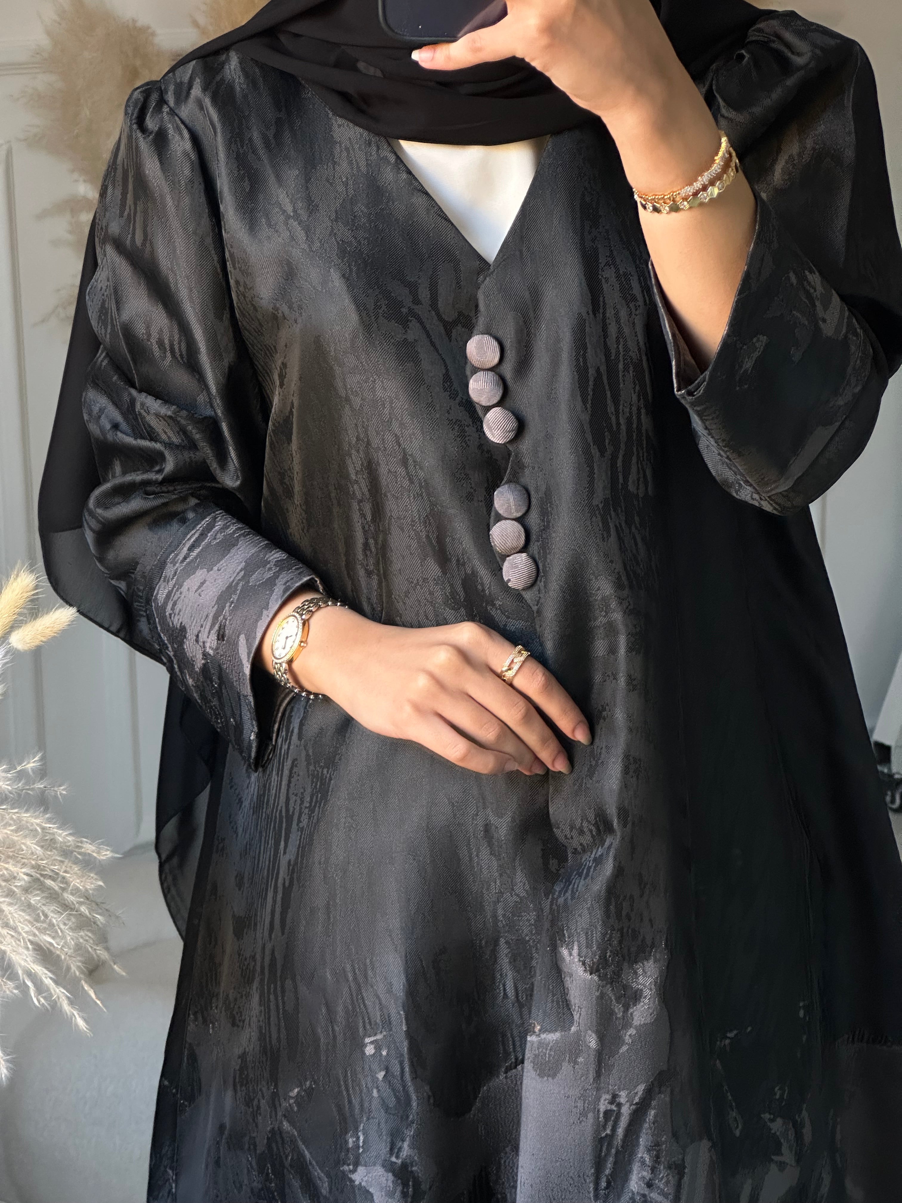 C RTW 0894 Grey Jacquard Abaya