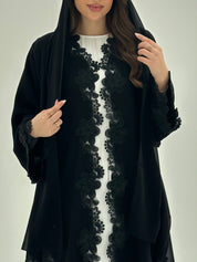 C 1867 Black Floral Lace Abaya
