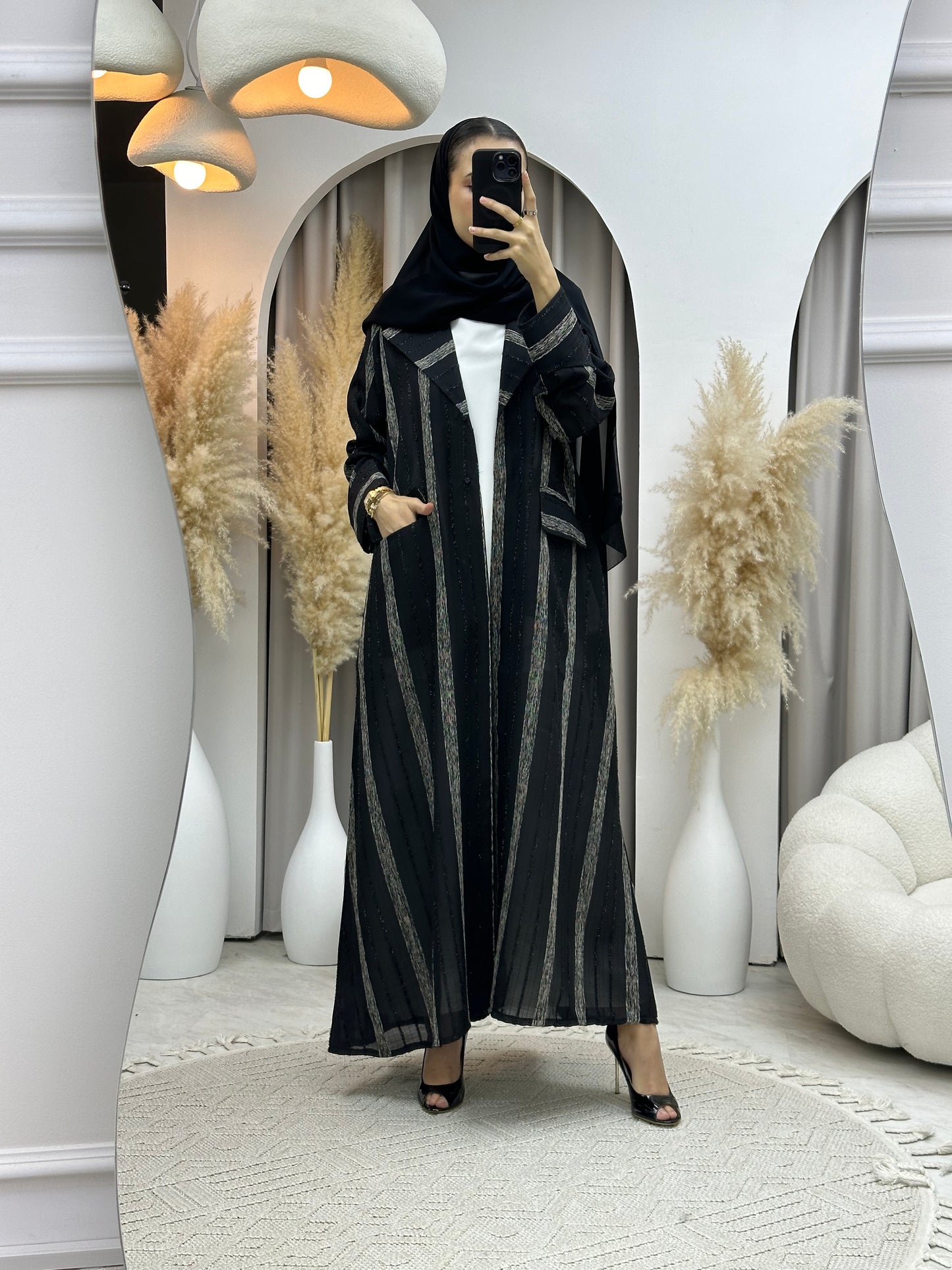 C RTW 0002-01 Black Striped Coat Eid Abaya