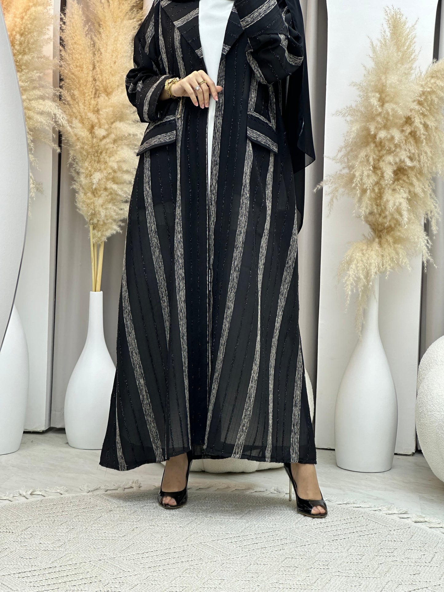 C 0002-01 Black Striped Coat Eid Abaya