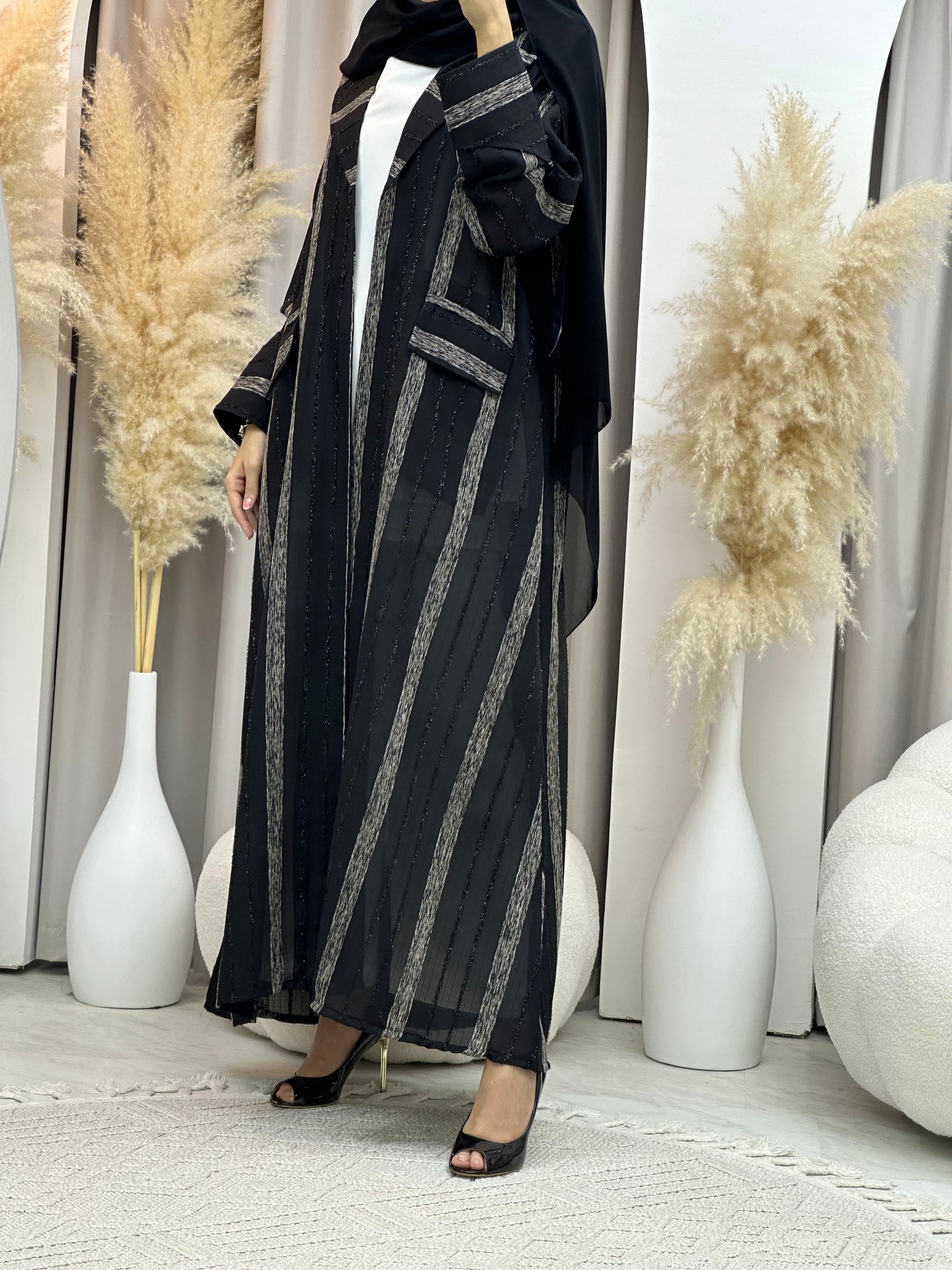 C RTW 0002-01 Black Striped Coat Eid Abaya