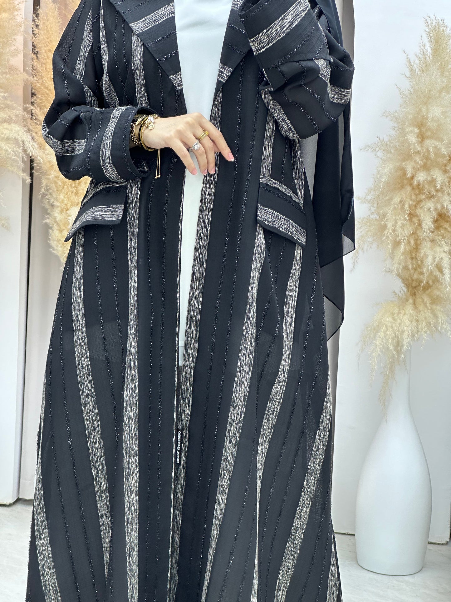 C RTW 0002-01 Black Striped Coat Eid Abaya