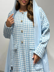 C 1588 Baby Blue Tweed Abaya