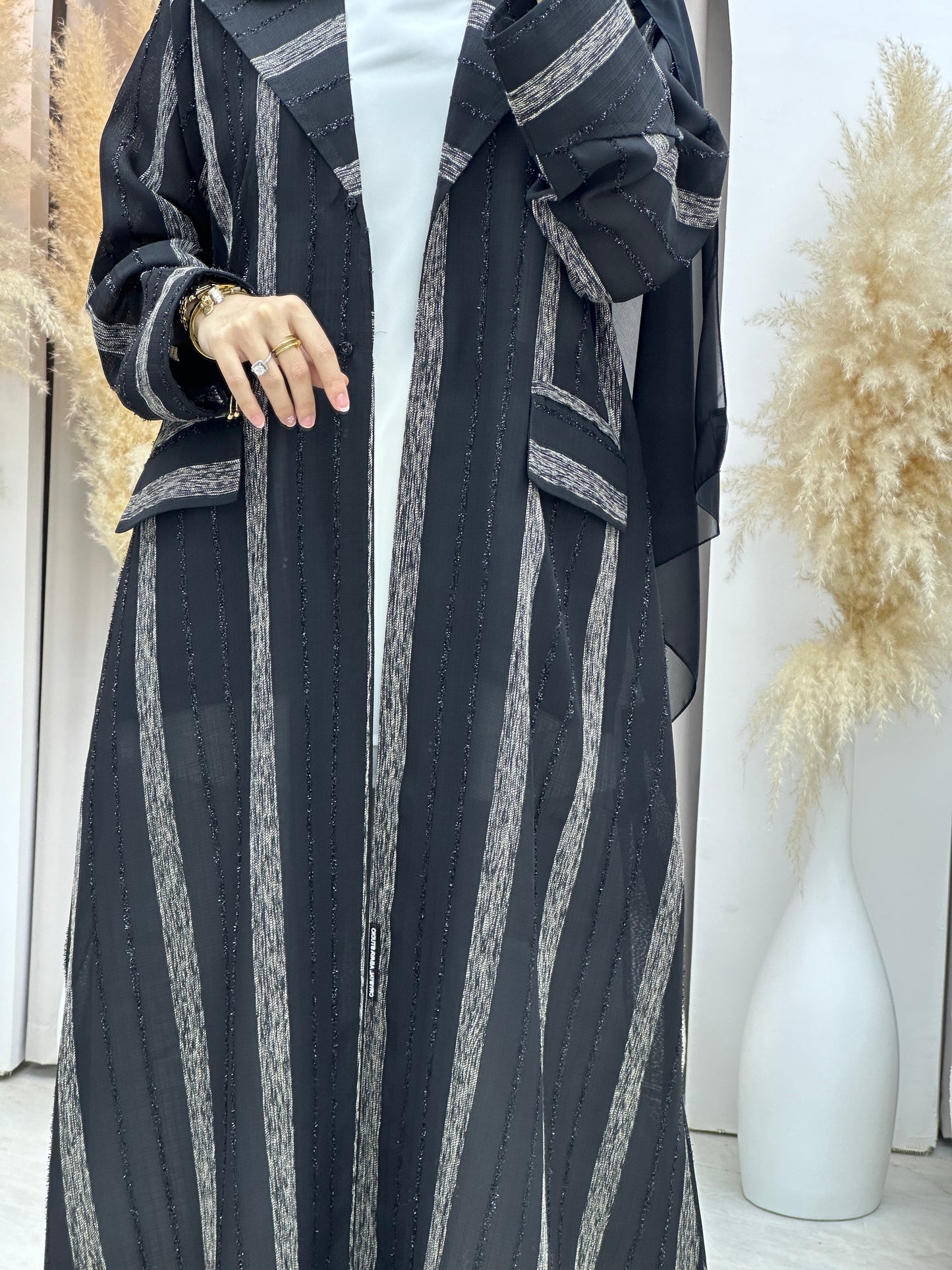 C RTW 0002-01 Black Striped Coat Eid Abaya