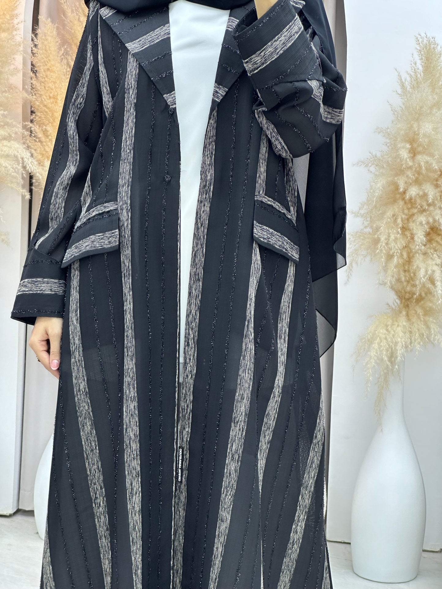 C 0002-01 Black Striped Coat Eid Abaya