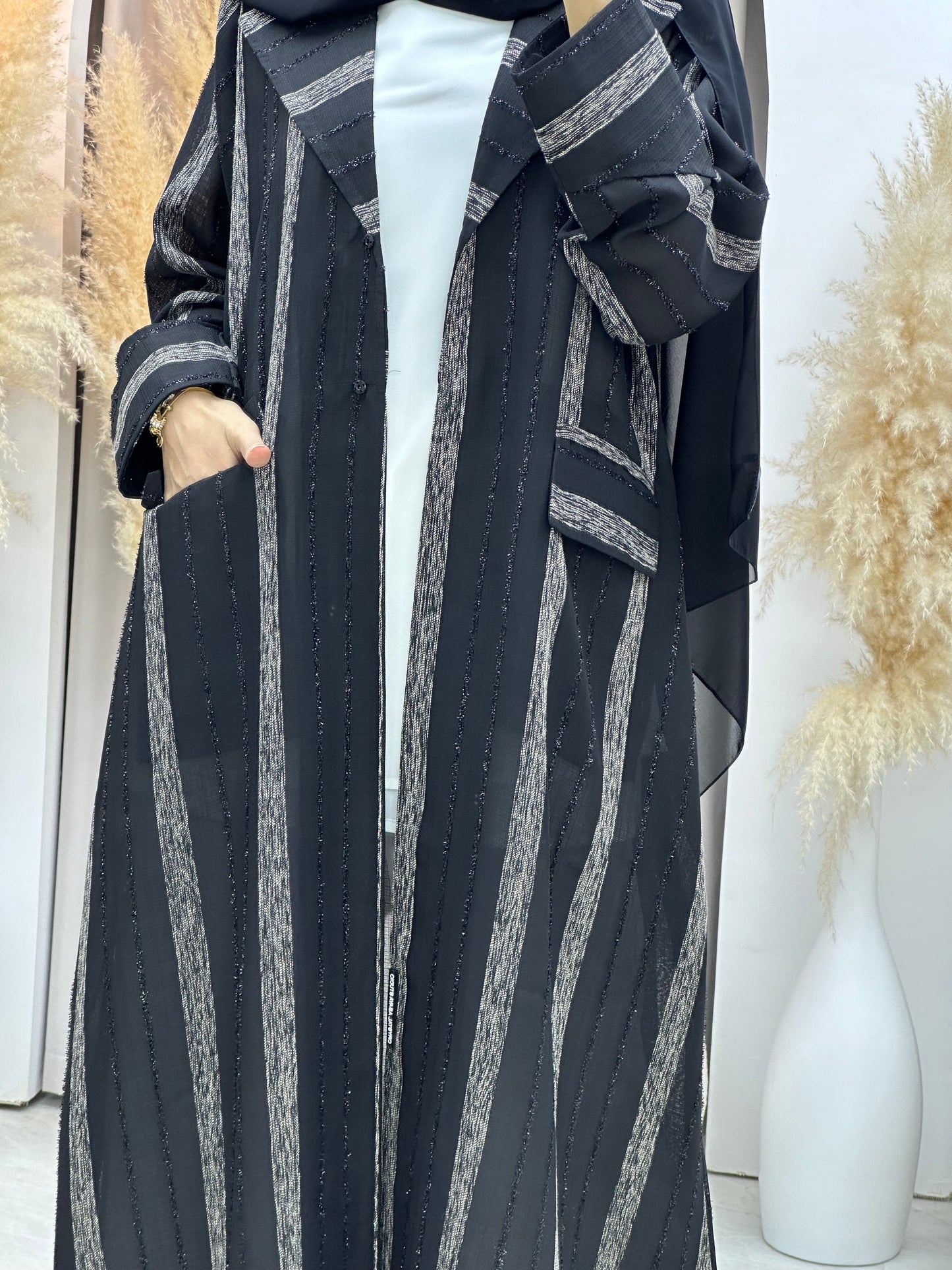 C RTW 0002-01 Black Striped Coat Eid Abaya