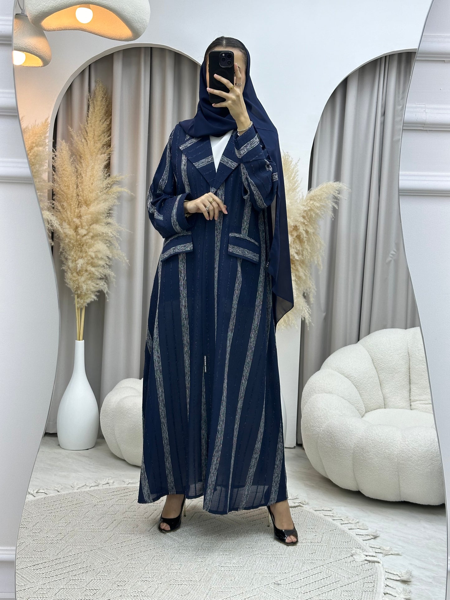 C 0002-02 Blue Striped Coat Eid Abaya