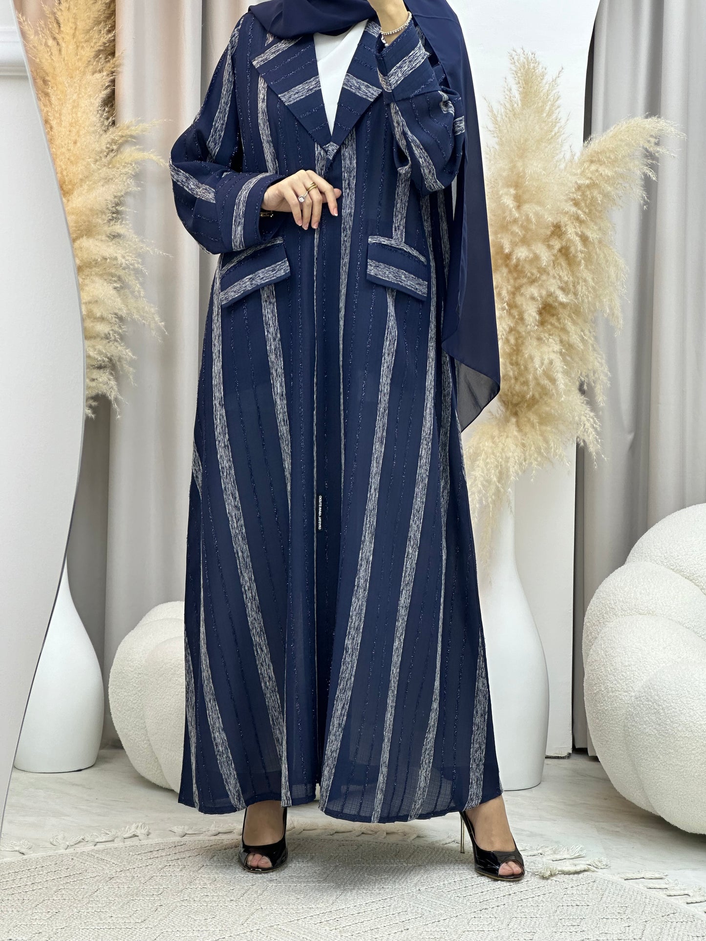 C 0002-02 Blue Striped Coat Eid Abaya