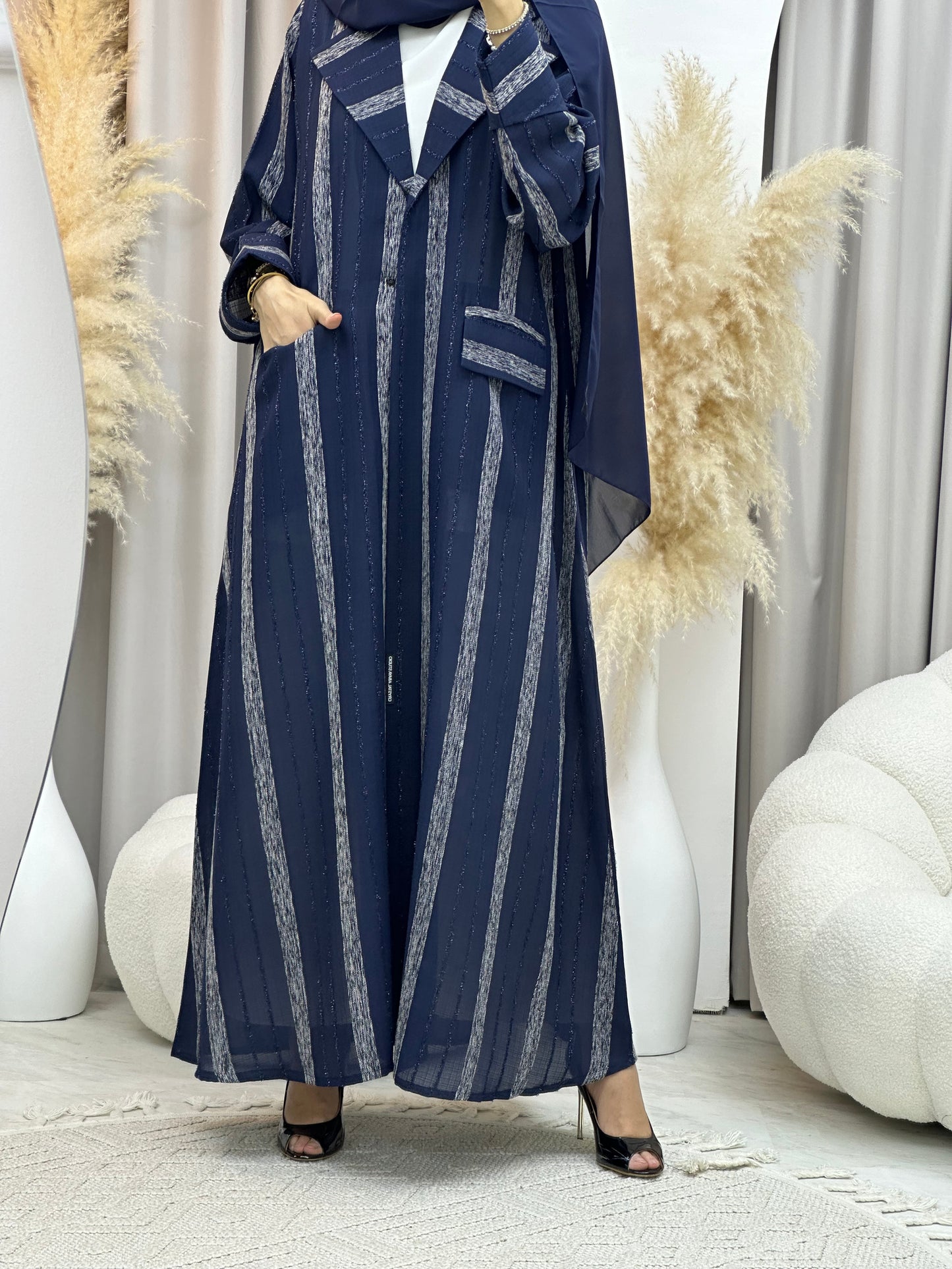 C 0002-02 Blue Striped Coat Eid Abaya