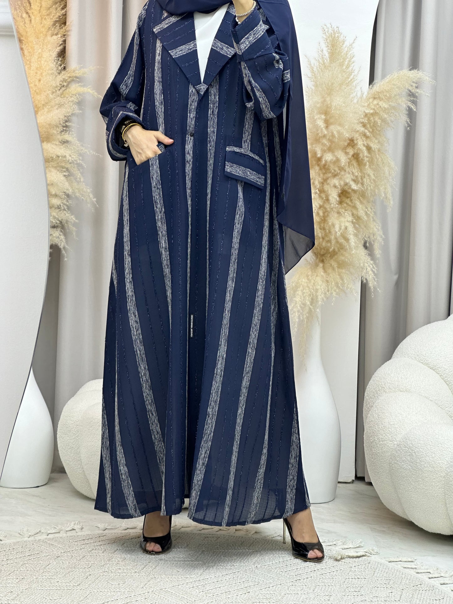 C 0002-02 Blue Striped Coat Eid Abaya