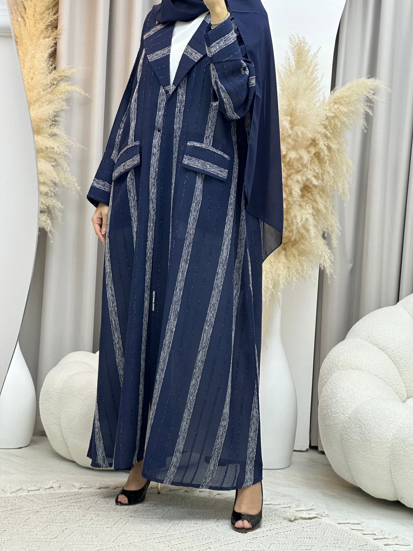 C 0002-02 Blue Striped Coat Eid Abaya