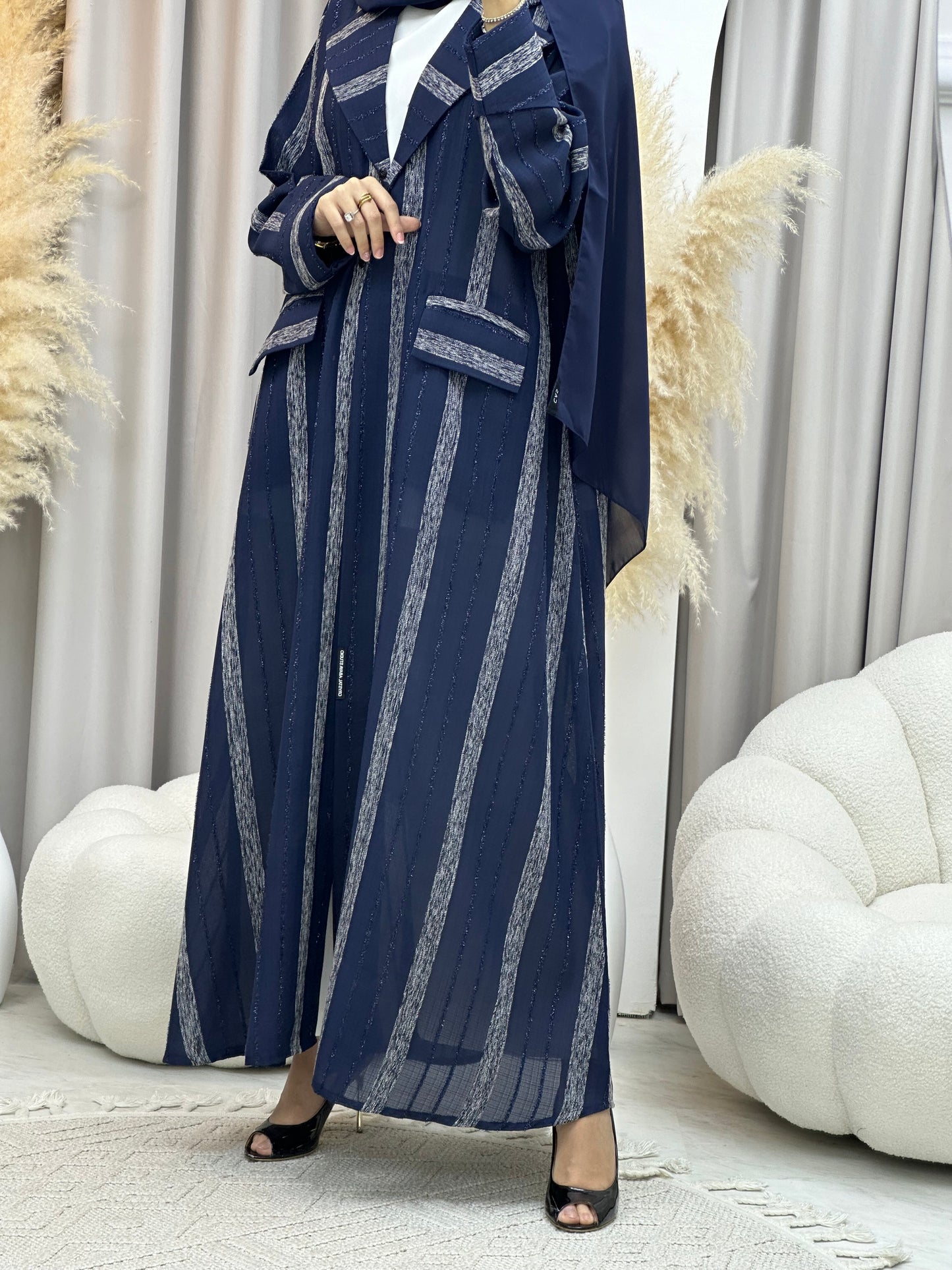 C 0002-02 Blue Striped Coat Eid Abaya