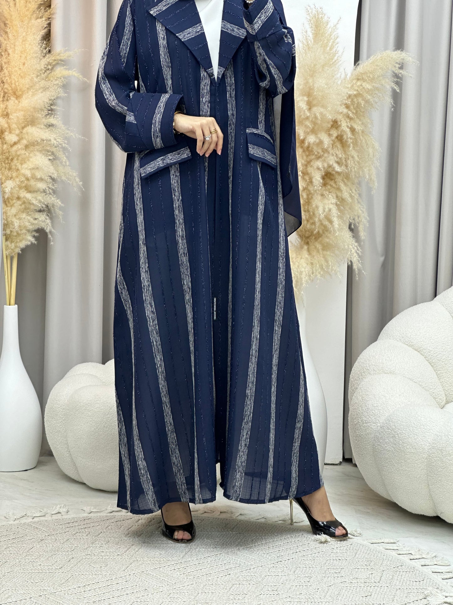 C 0002-02 Blue Striped Coat Eid Abaya