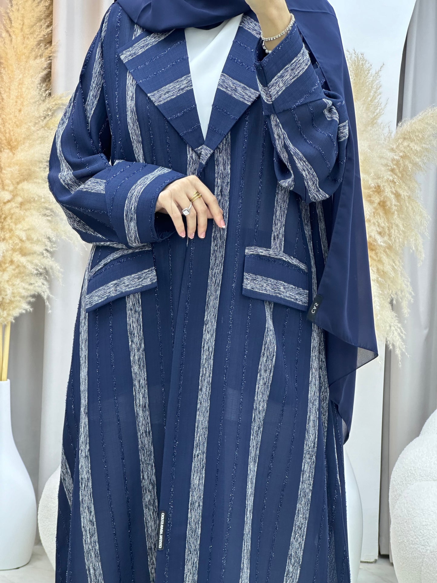 C 0002-02 Blue Striped Coat Eid Abaya