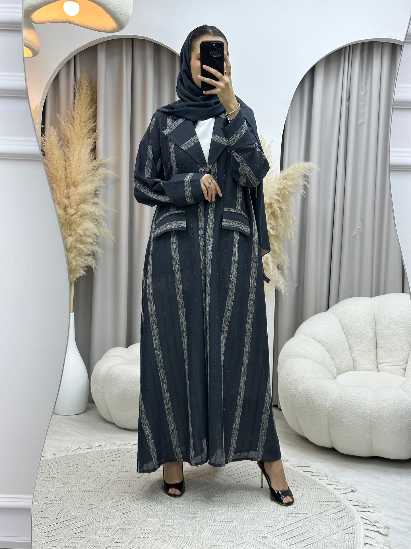 C RTW 0002-03 Grey Striped Coat Eid Abaya