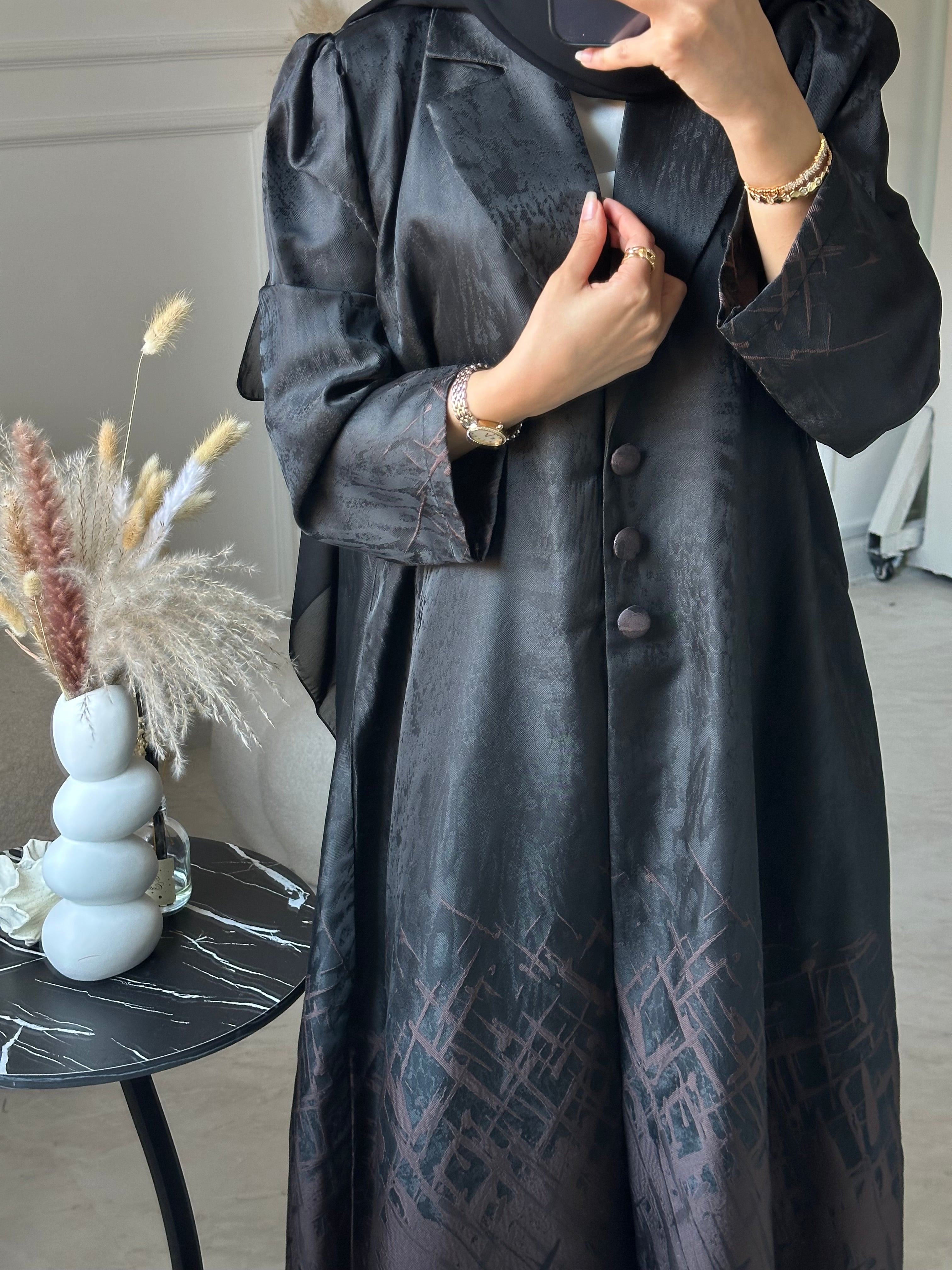 C 0895-02 Brown Jacquard Abaya