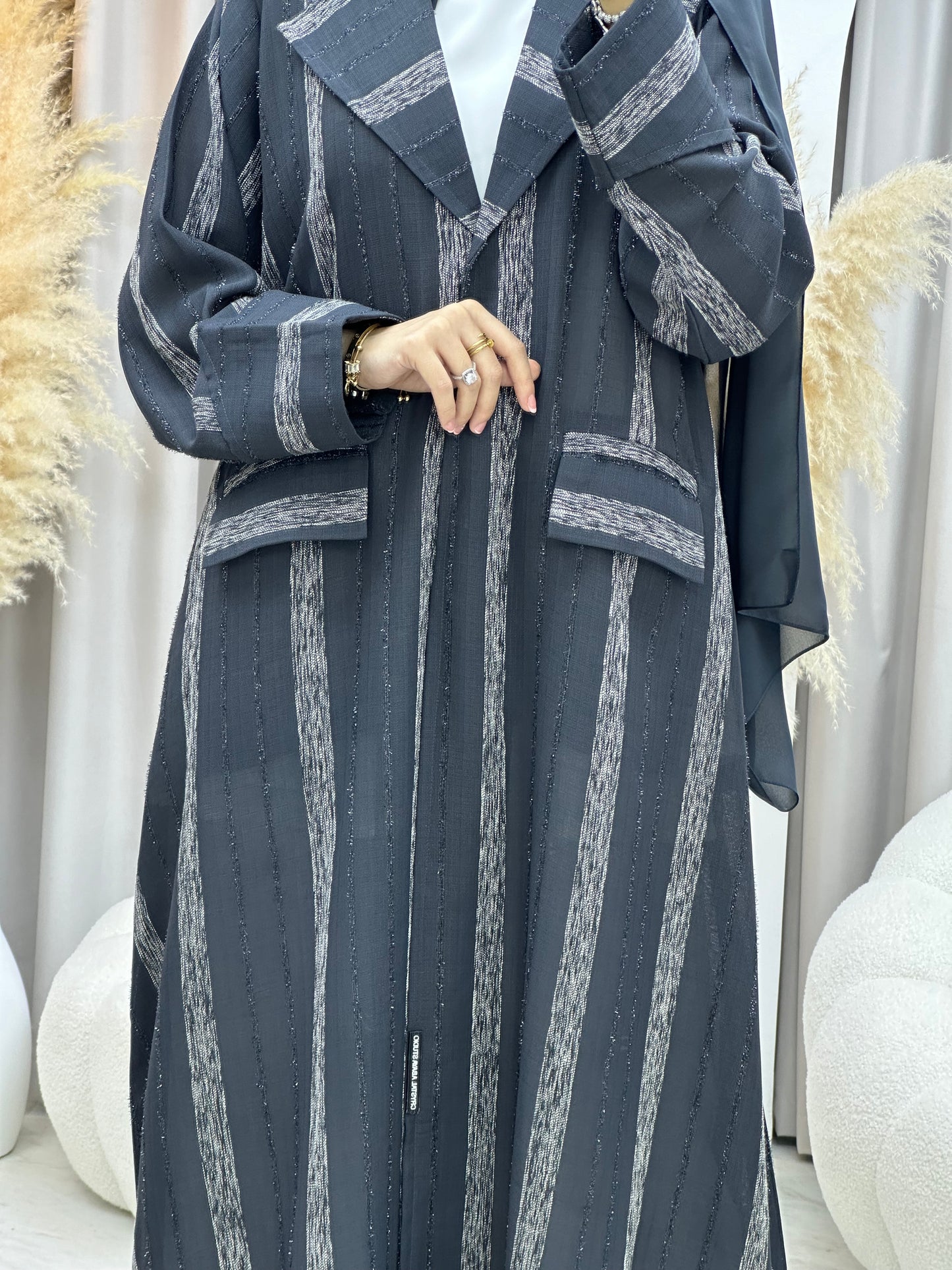 C RTW 0002-03 Grey Striped Coat Eid Abaya